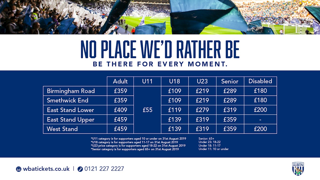 2019/20 season-ticket prices | West Bromwich Albion