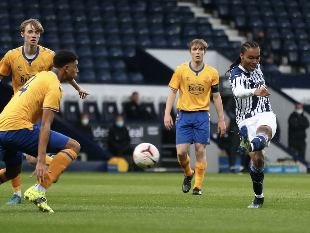 Rico Richards sees his shot blocked in the first-half of Albion's FA Youth Cup tie against Everton