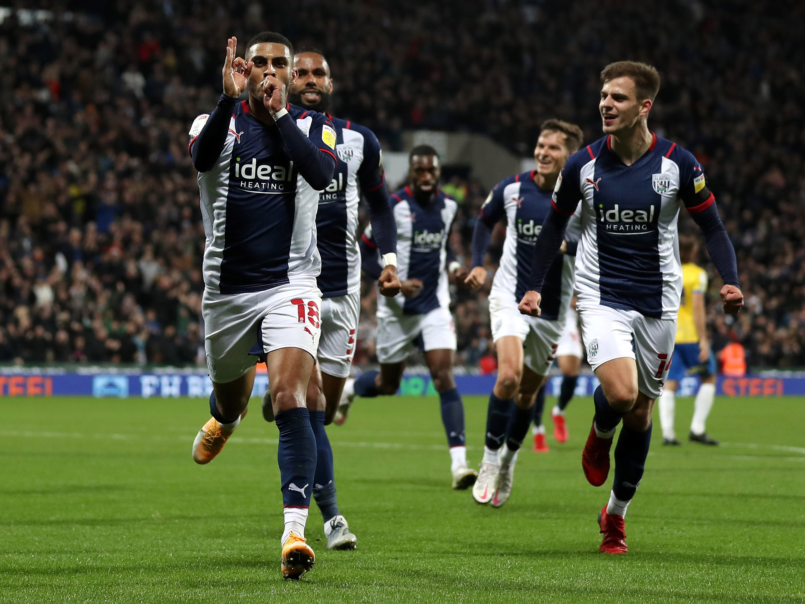 Karlan Grant celebrates his goal against Birmingham City