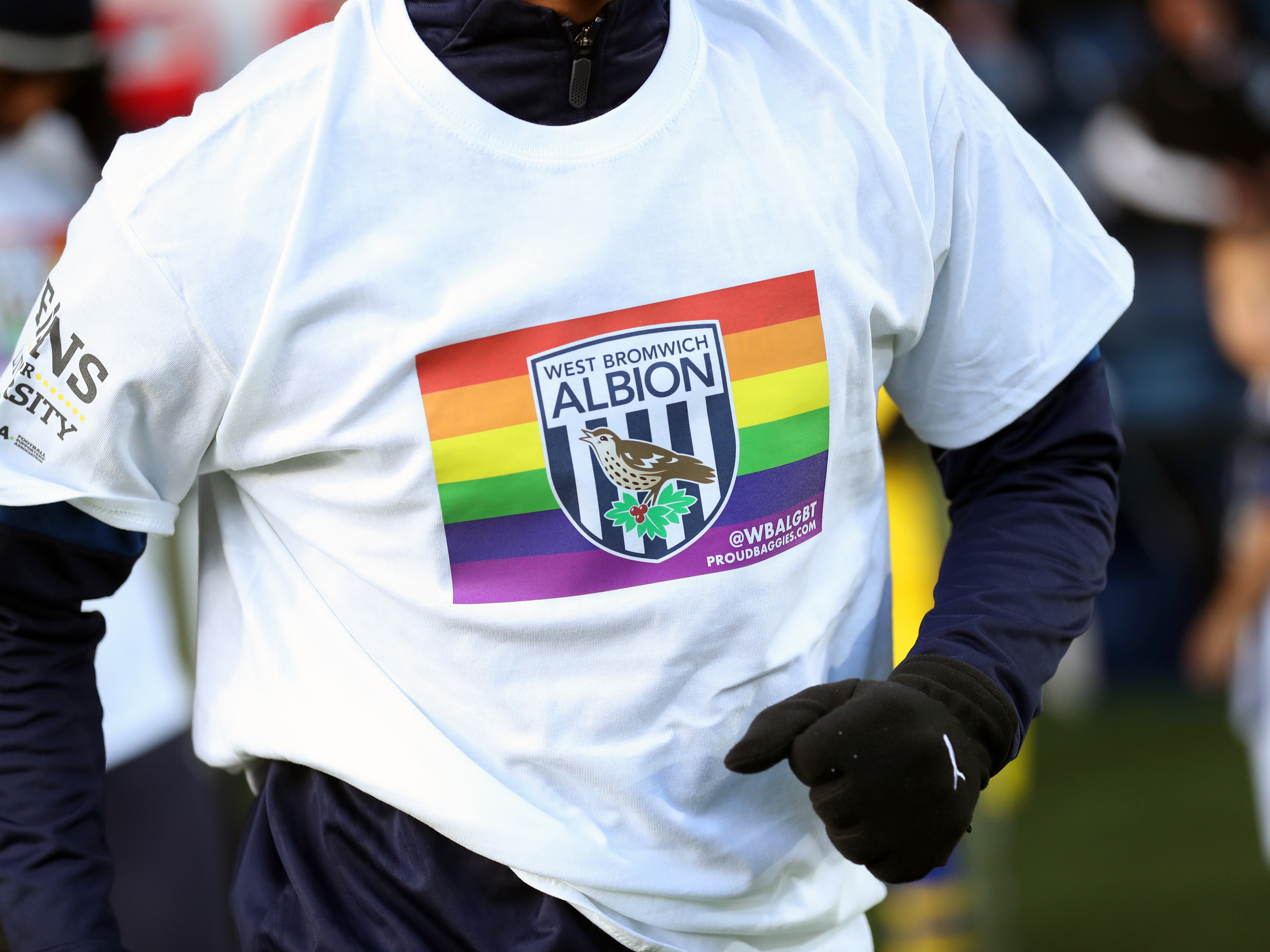 The Albion squad will warm-up in shirts profiling the Profile Baggies logo and the captain will wear a rainbow armband