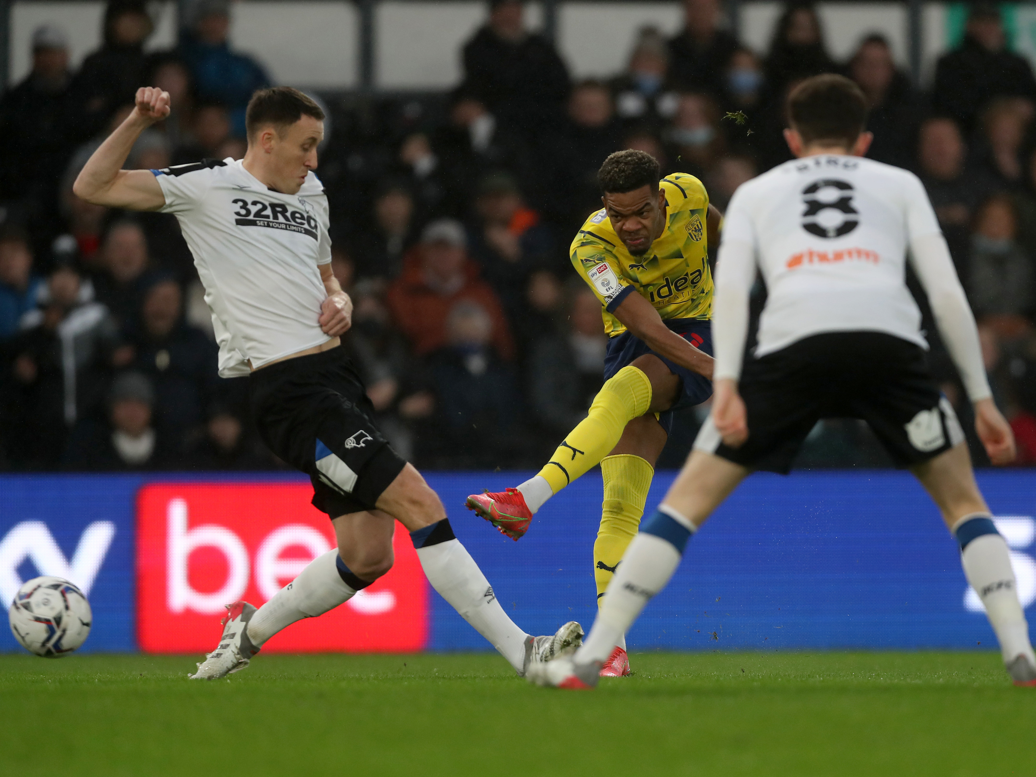 Colin Kazim-Richards’ second-half effort was the difference at Pride Park Stadium as the Baggies’ five-match unbeaten run was brought to an end