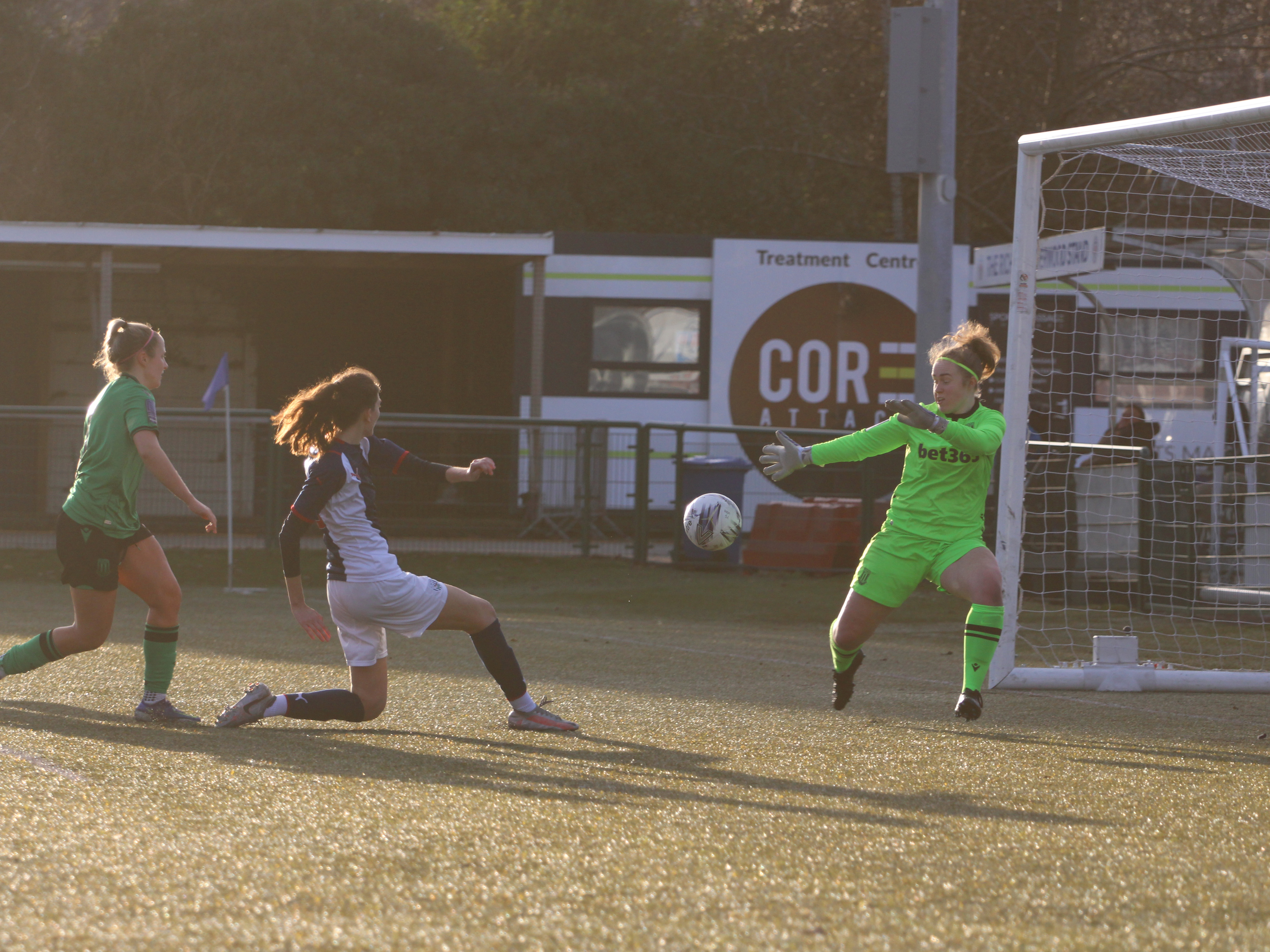 One of Albion Women's many chances during their late 1-0 win against Stoke City