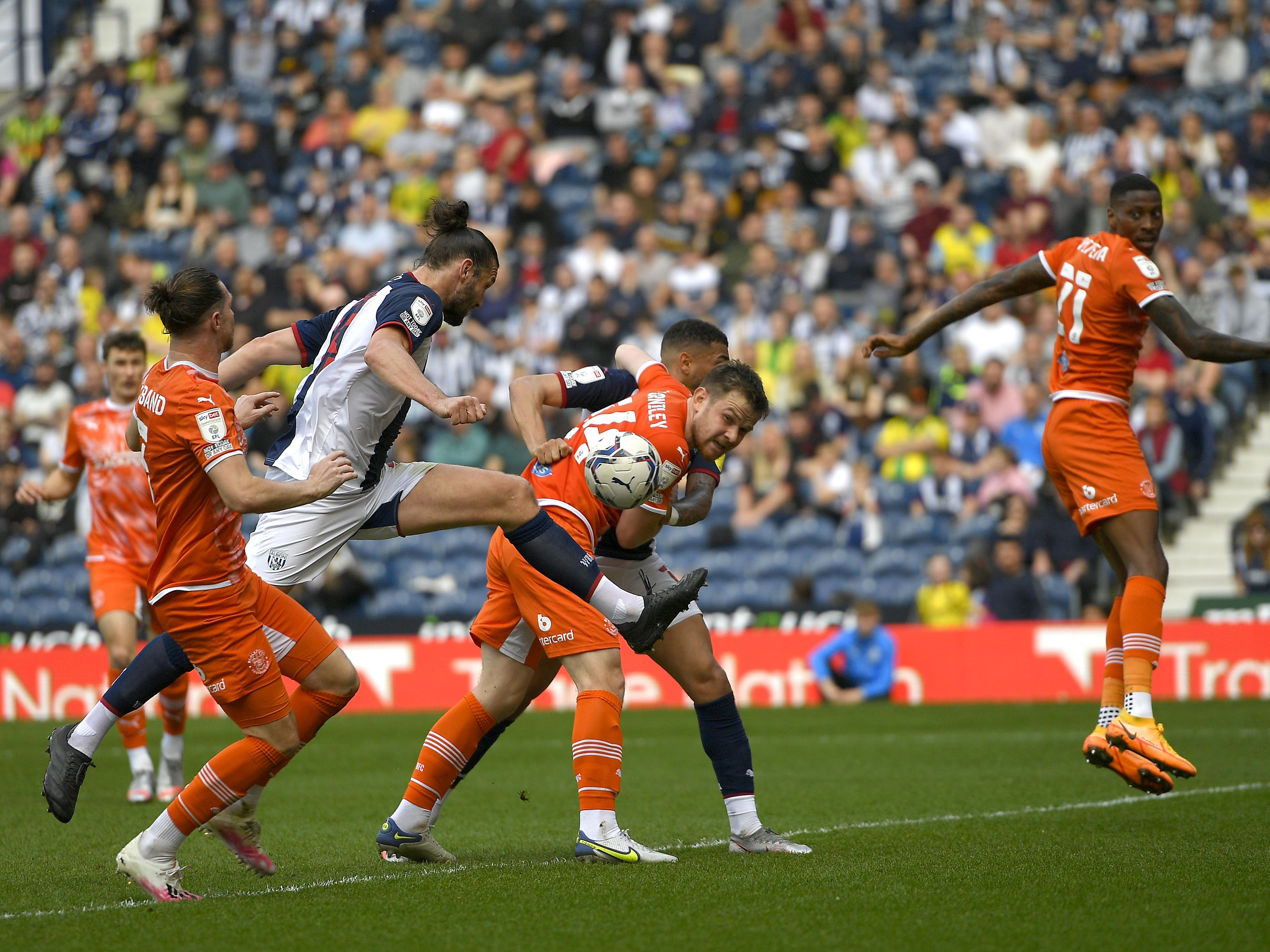 Carroll scores Albion's opening goal against Blackpool