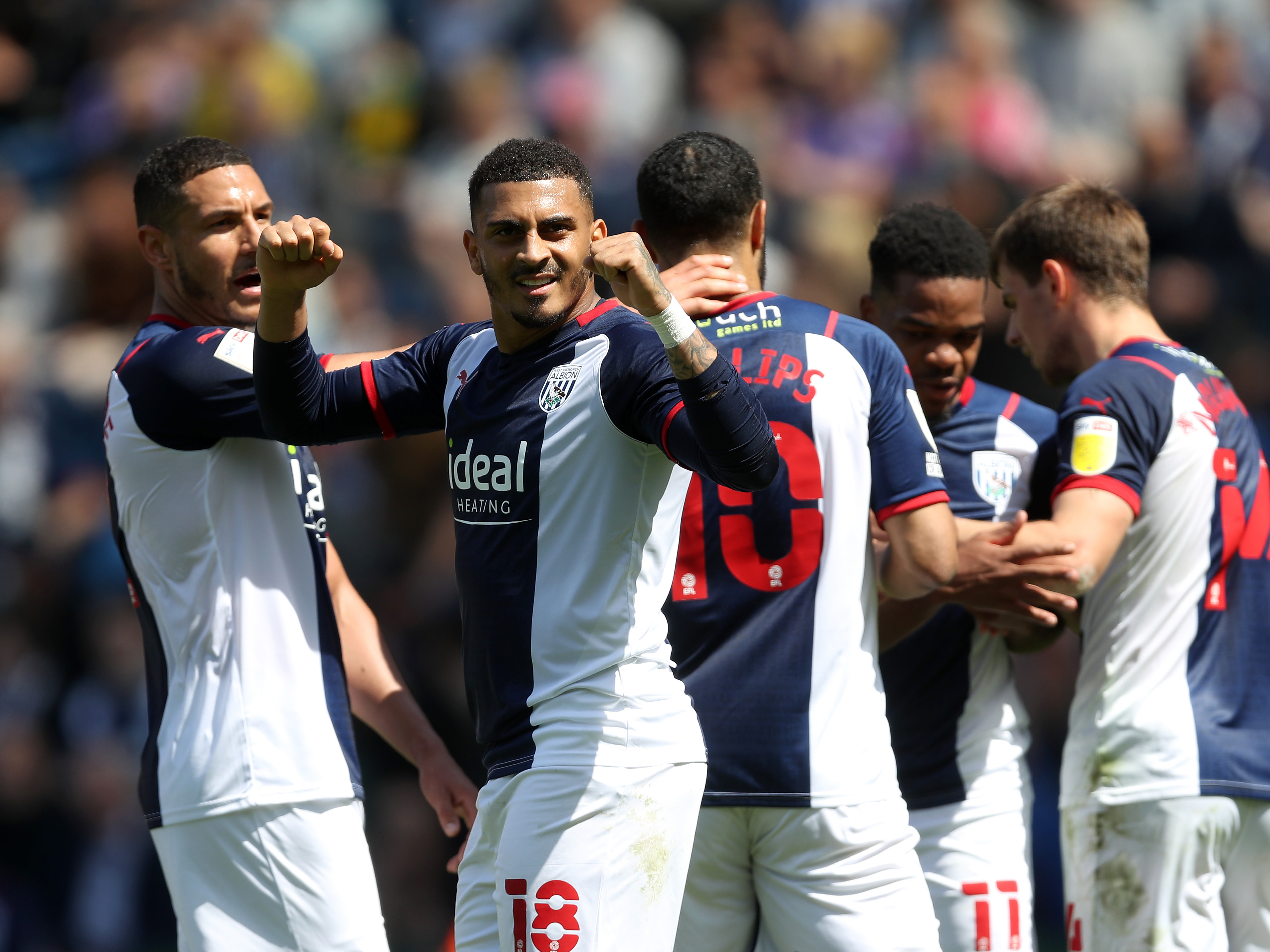 Karlan Grant celebrates his goal against Barnsley