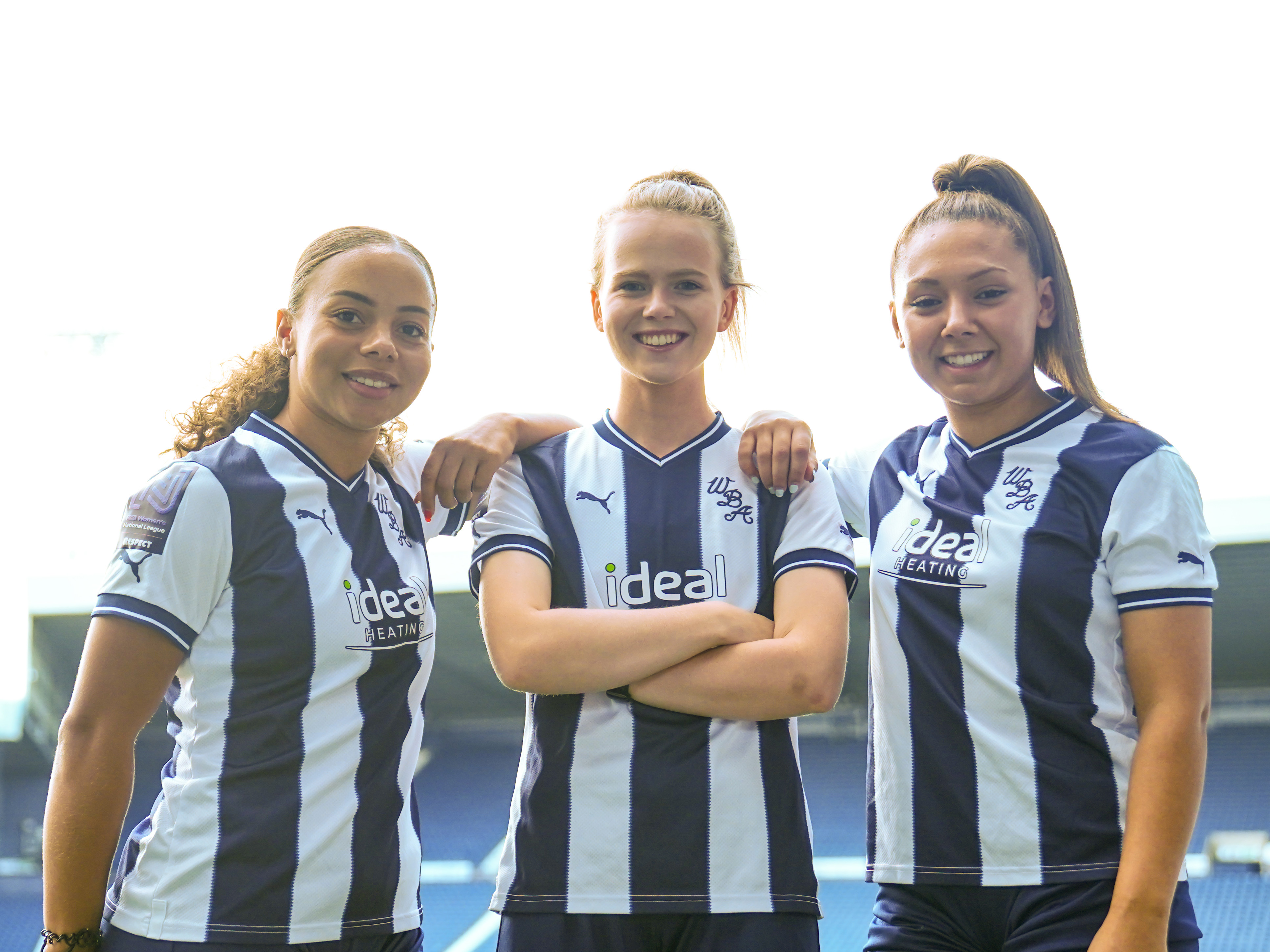 Albion women in the club's home kit with navy shorts 