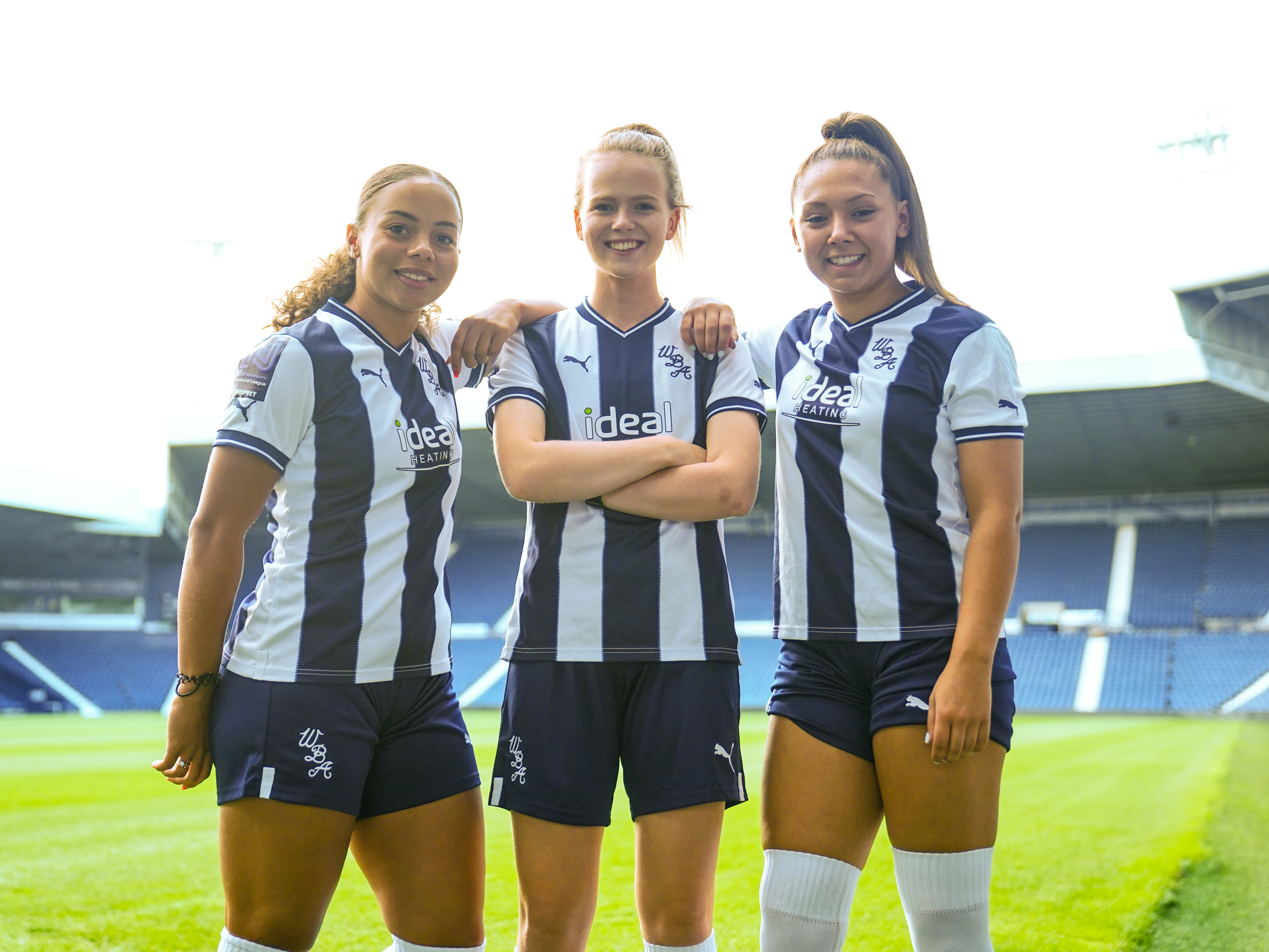 Albion women in the club's home kit with navy shorts