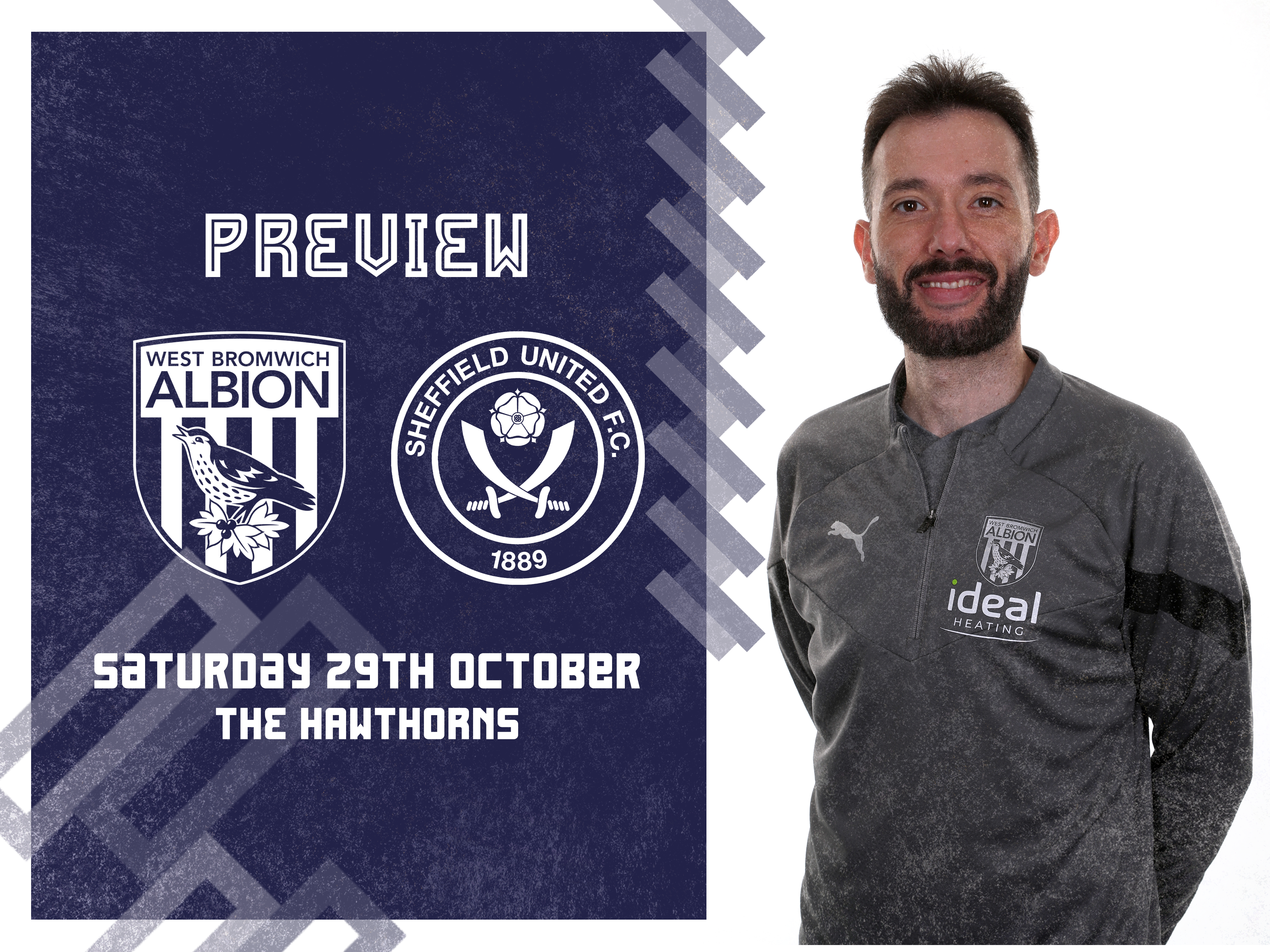 Our match preview graphic, featuring Carlos Corberán on the right hand side.