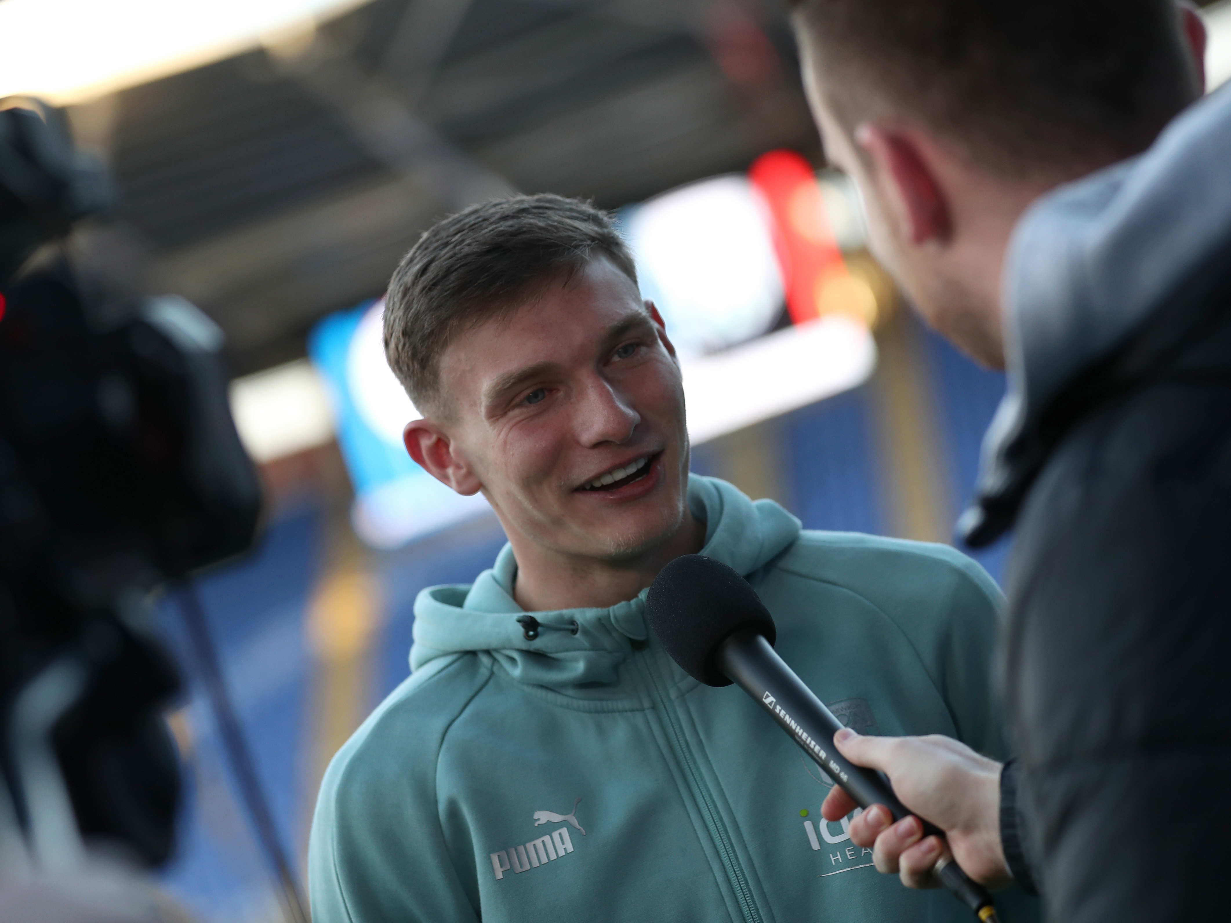 An image of Taylor Gardner-Hickman talking to WBA TV after his goal against Reading