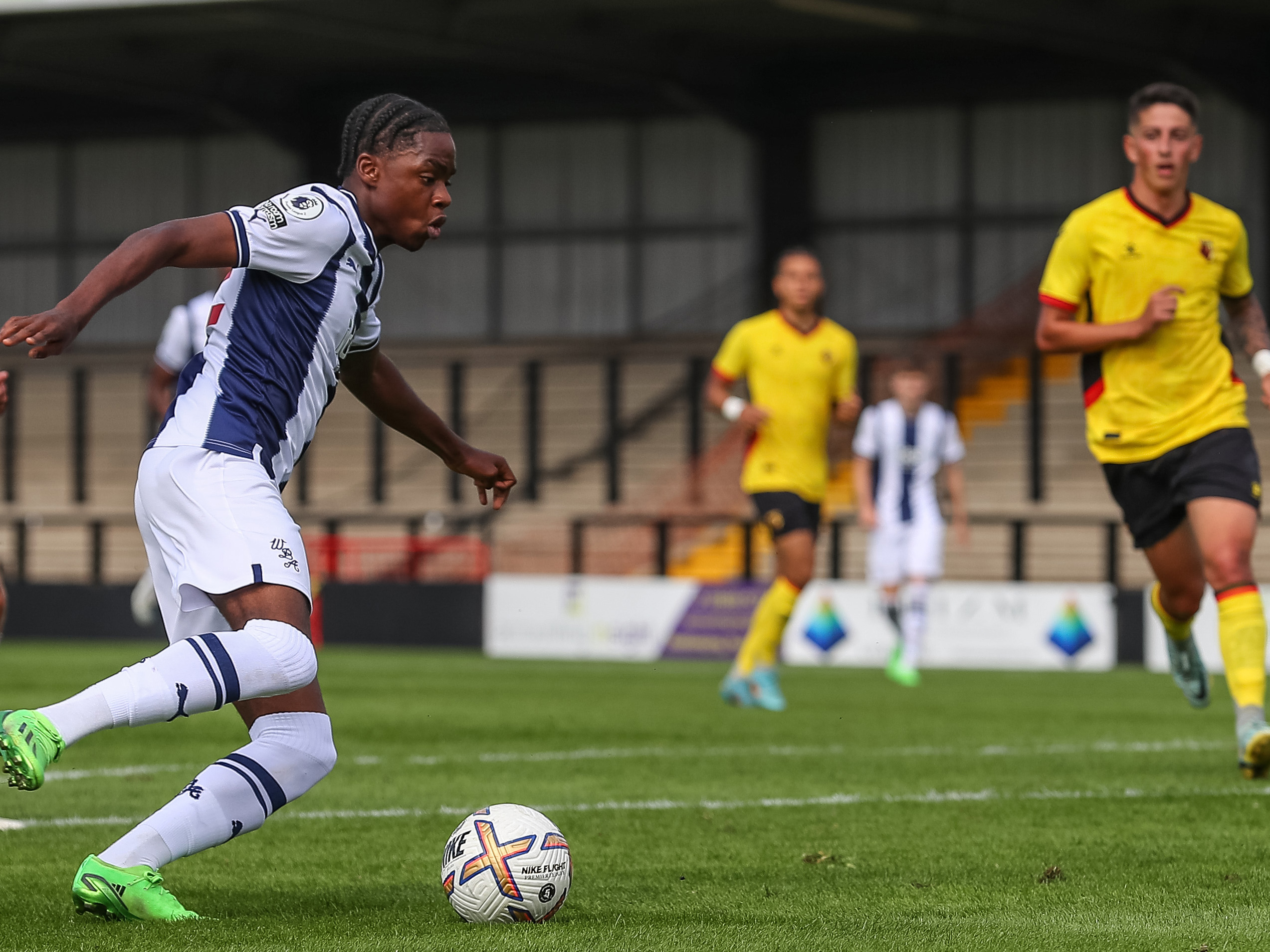 Akeel Higgins on the ball during Albion's PL Cup clash with Watford
