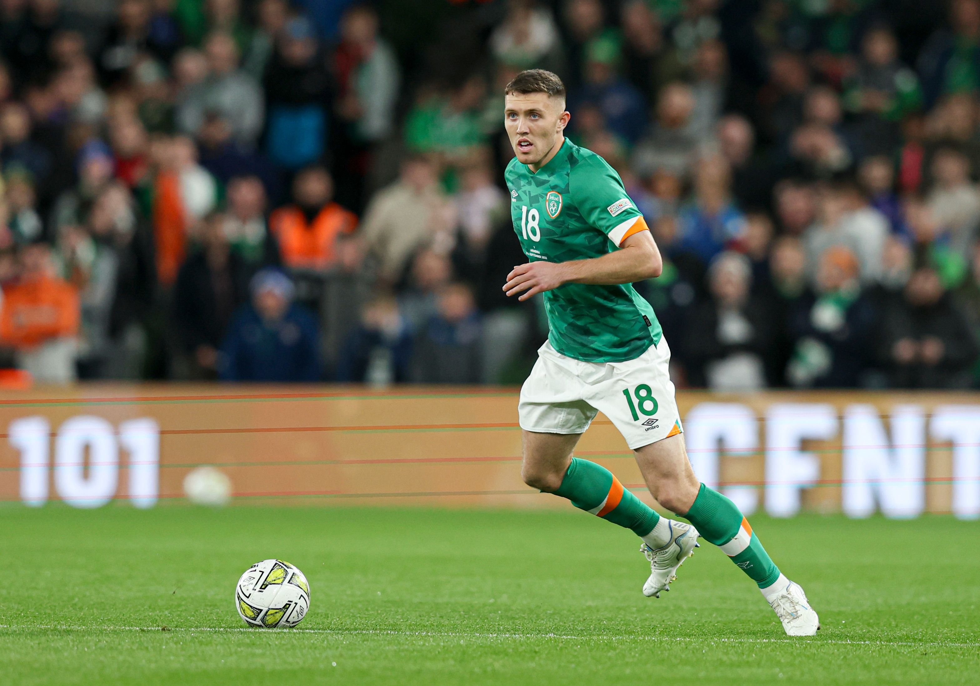 Dara O'Shea in action for the Republic of Ireland.
