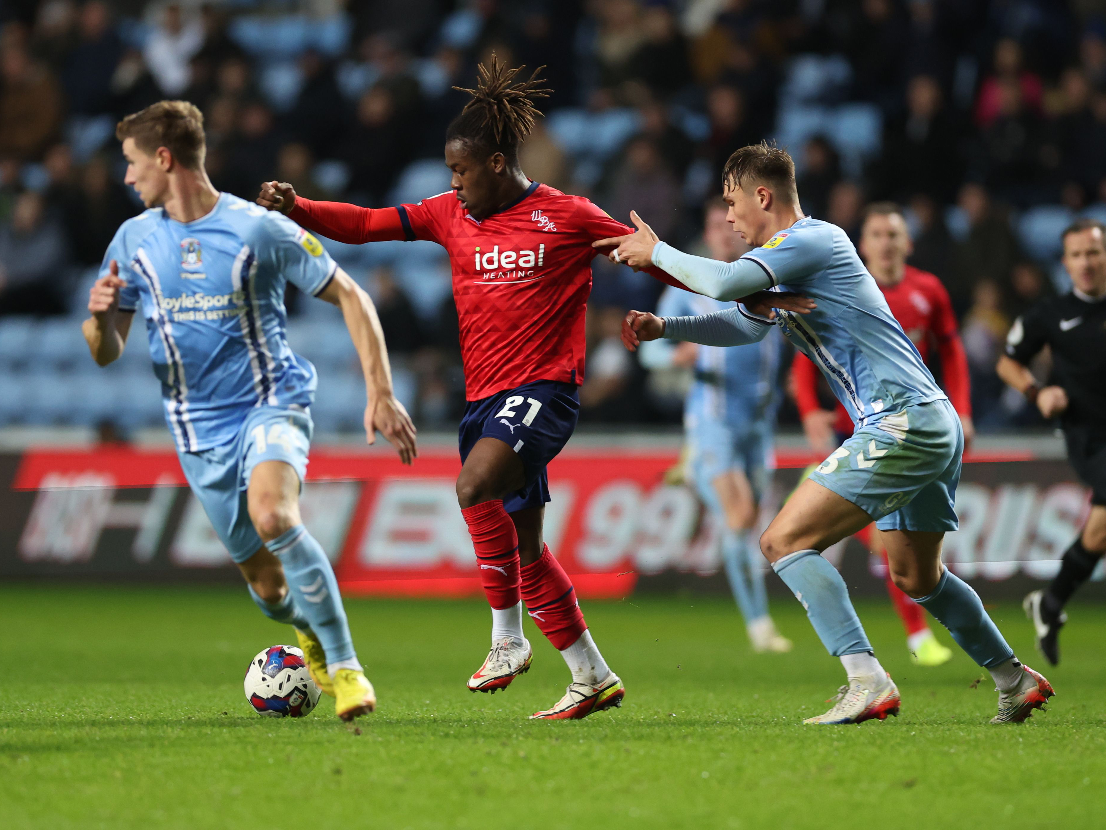 An image of Brandon Thomas-Asante on the ball against Coventry City