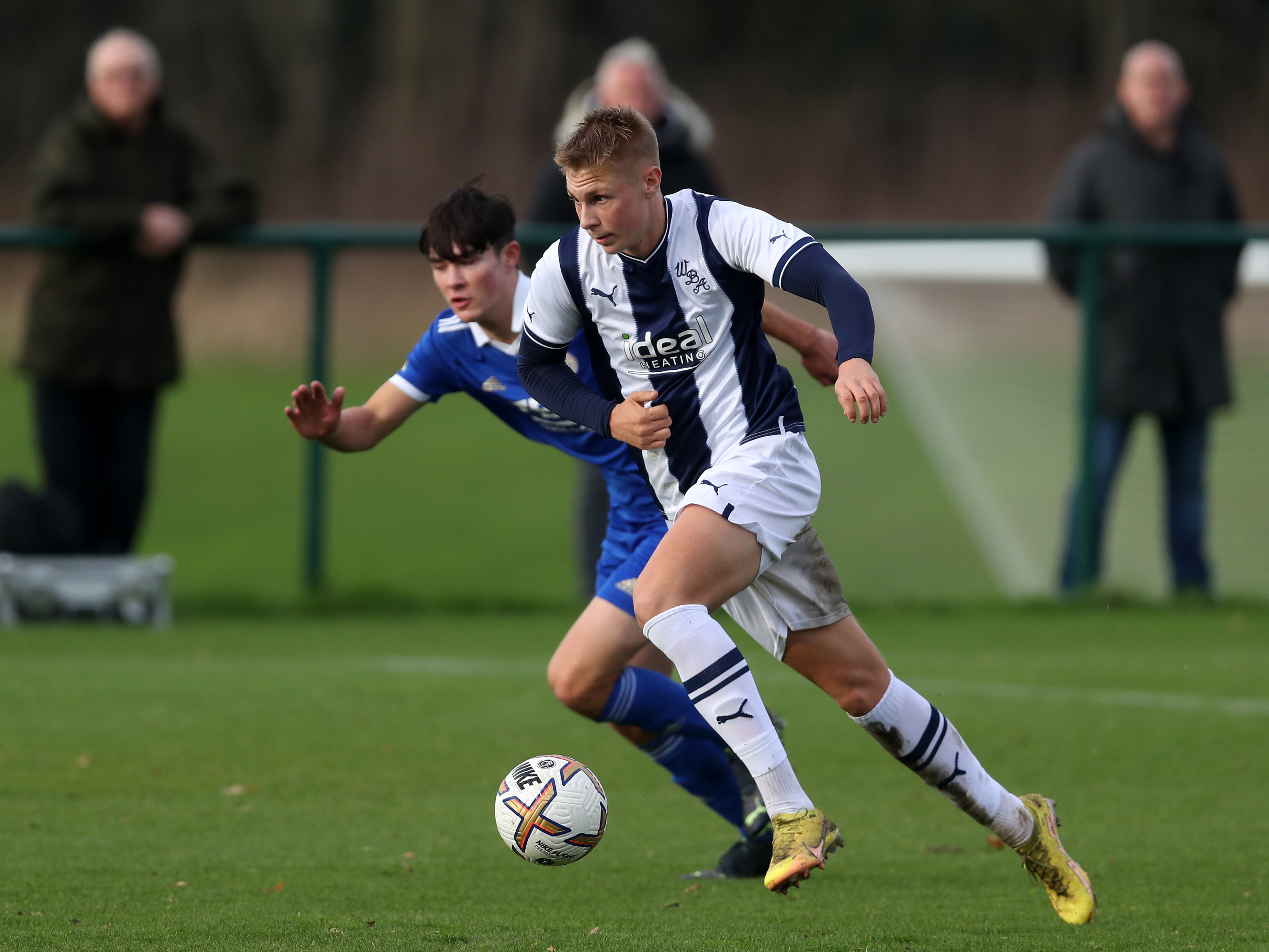Layton Love taking on his man during Albion U18s' game v Leicester City