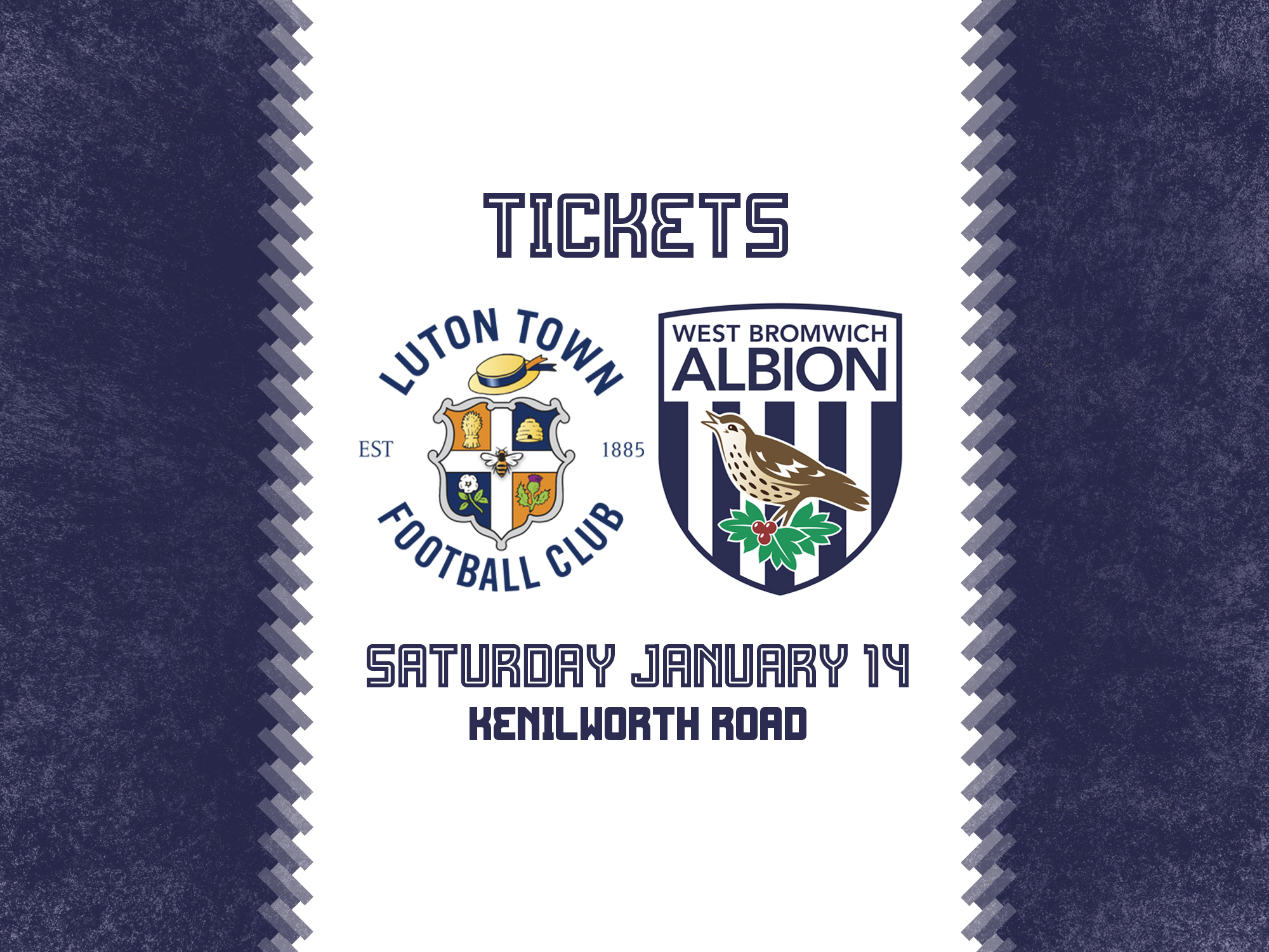A ticket graphic advertising Albion's match against Luton Town