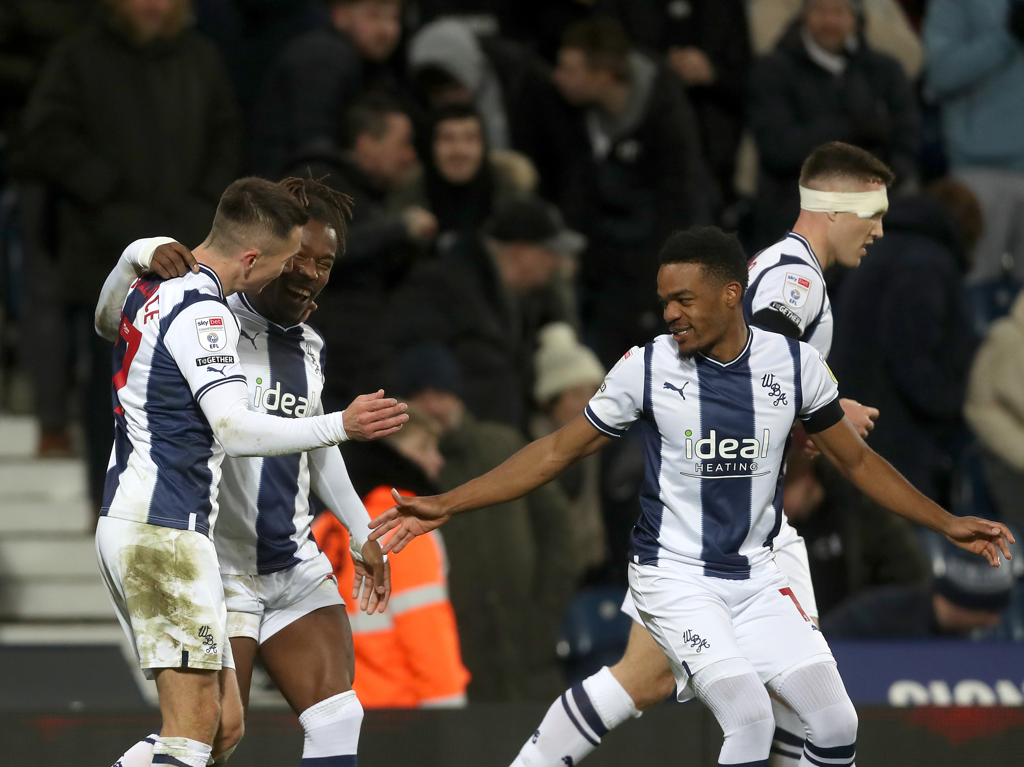 An image of Albion's players celebrating a goal against Rotherham