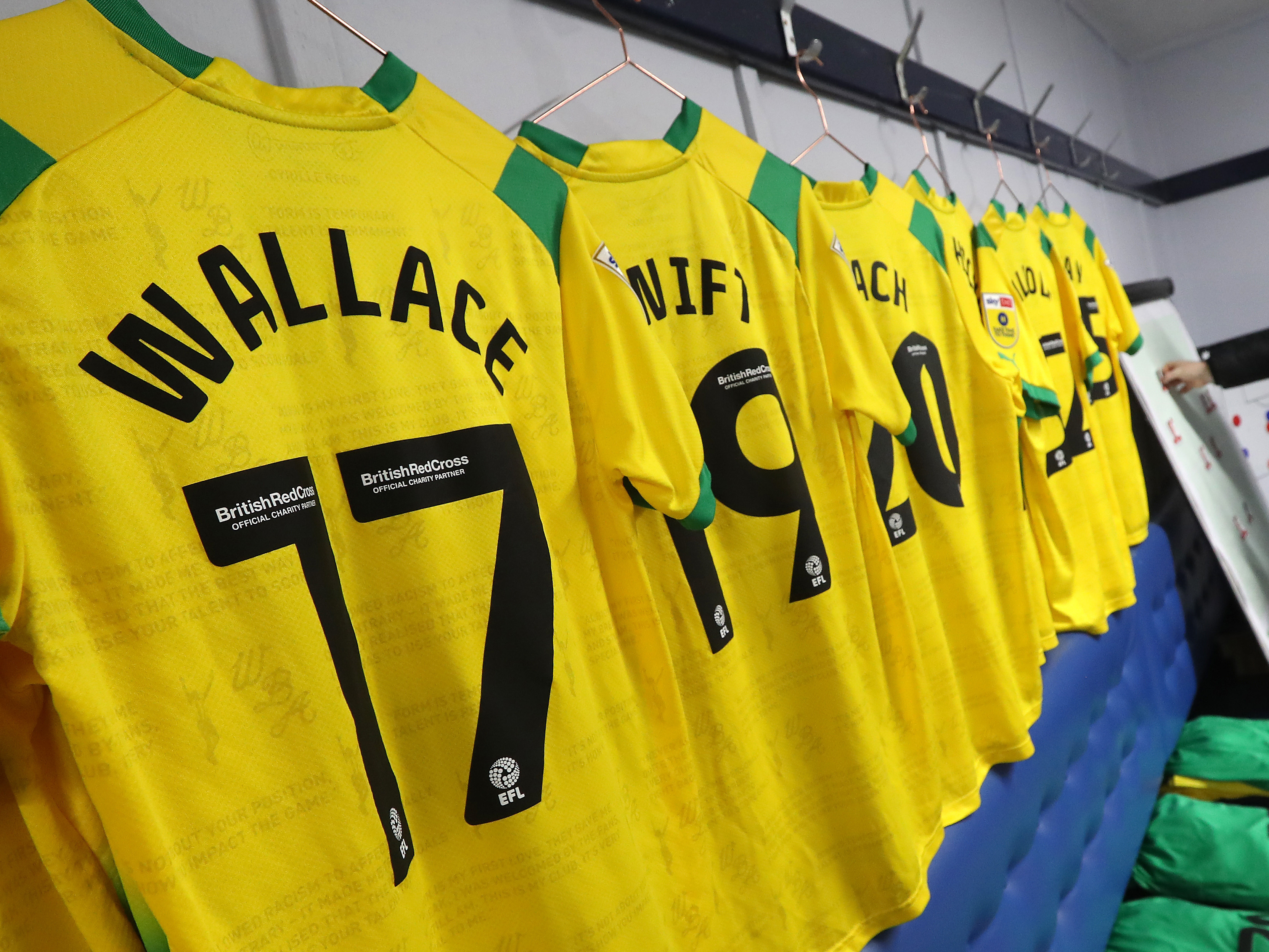 Jed Wallace's shirt hanging up in an away dressing room