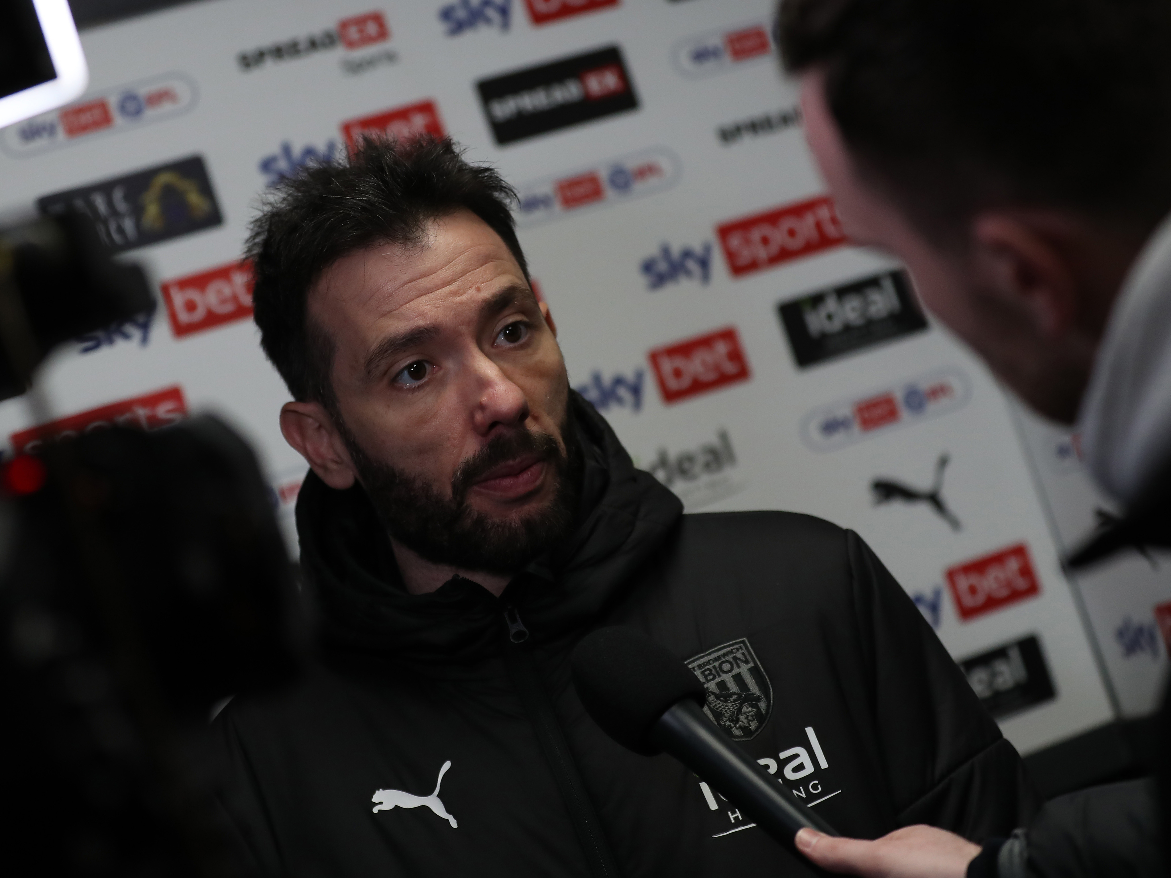 Carlos Corberán is interviewed after Albion's win against Chesterfield