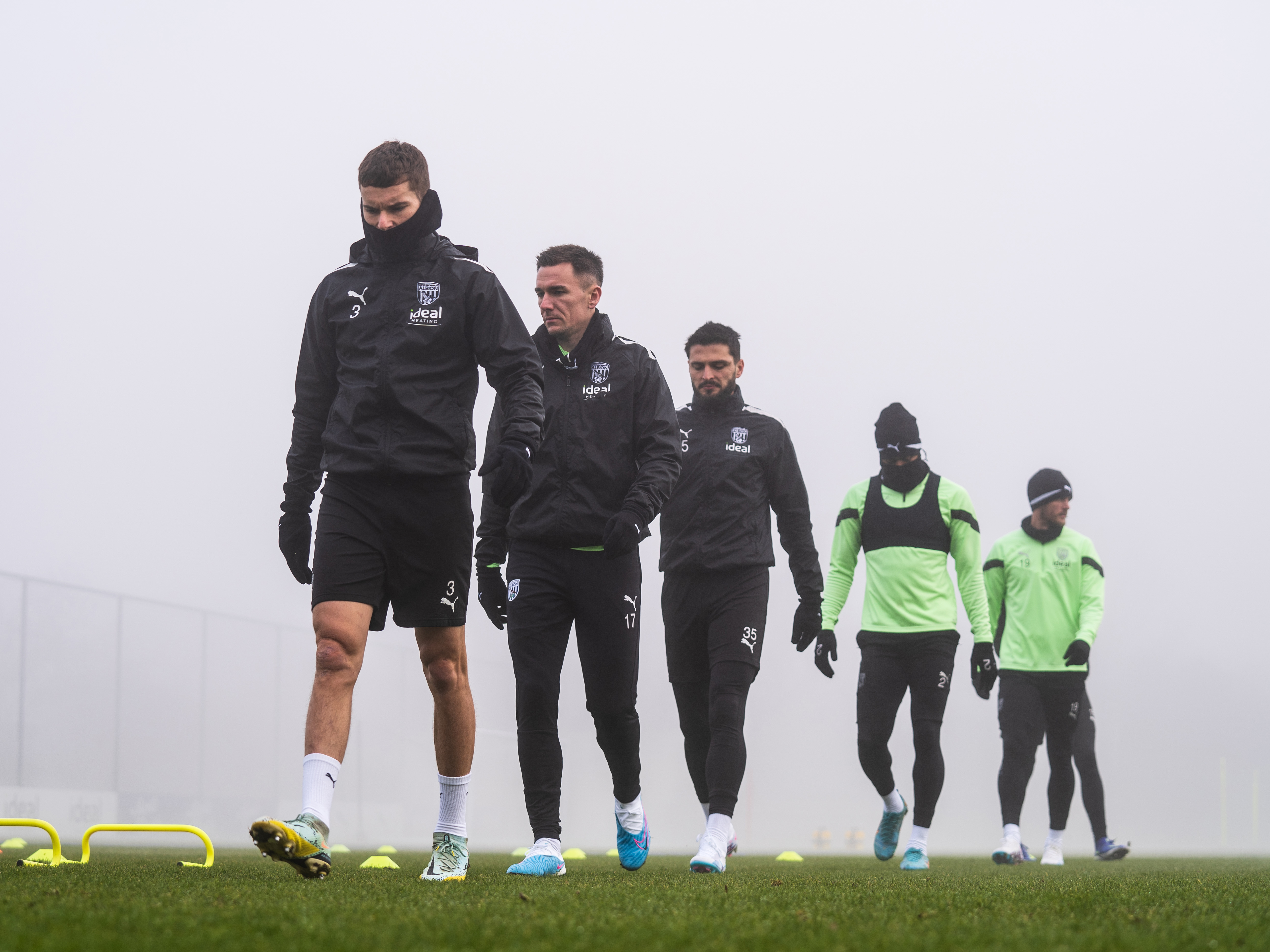 Albion players training in the fog