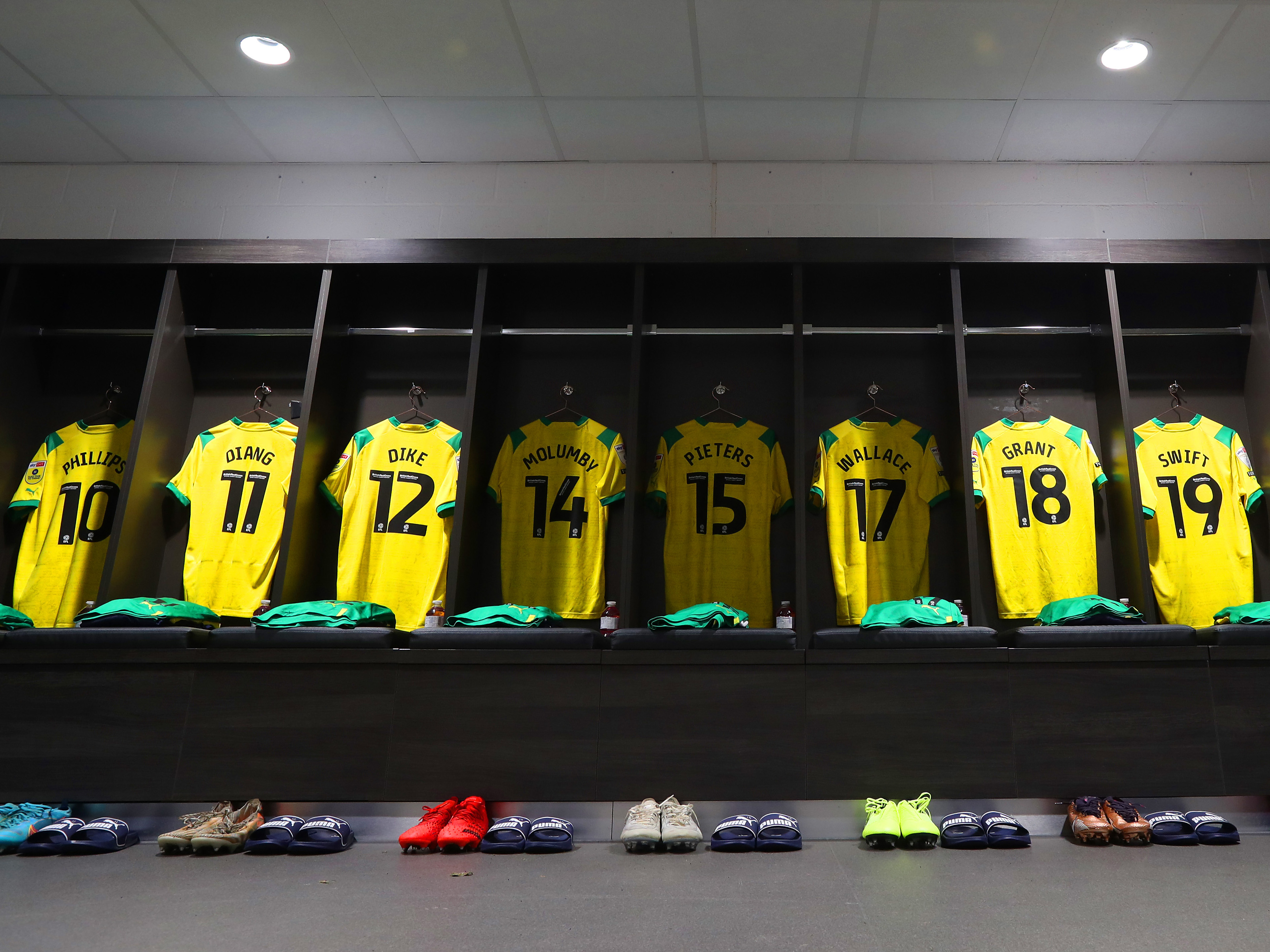 WBA away shirts hanging up in the dressing room