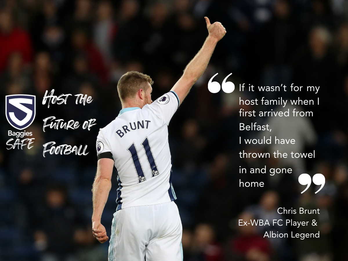 A graphic containing a quote from Chris Brunt, on the importance of host families for young players