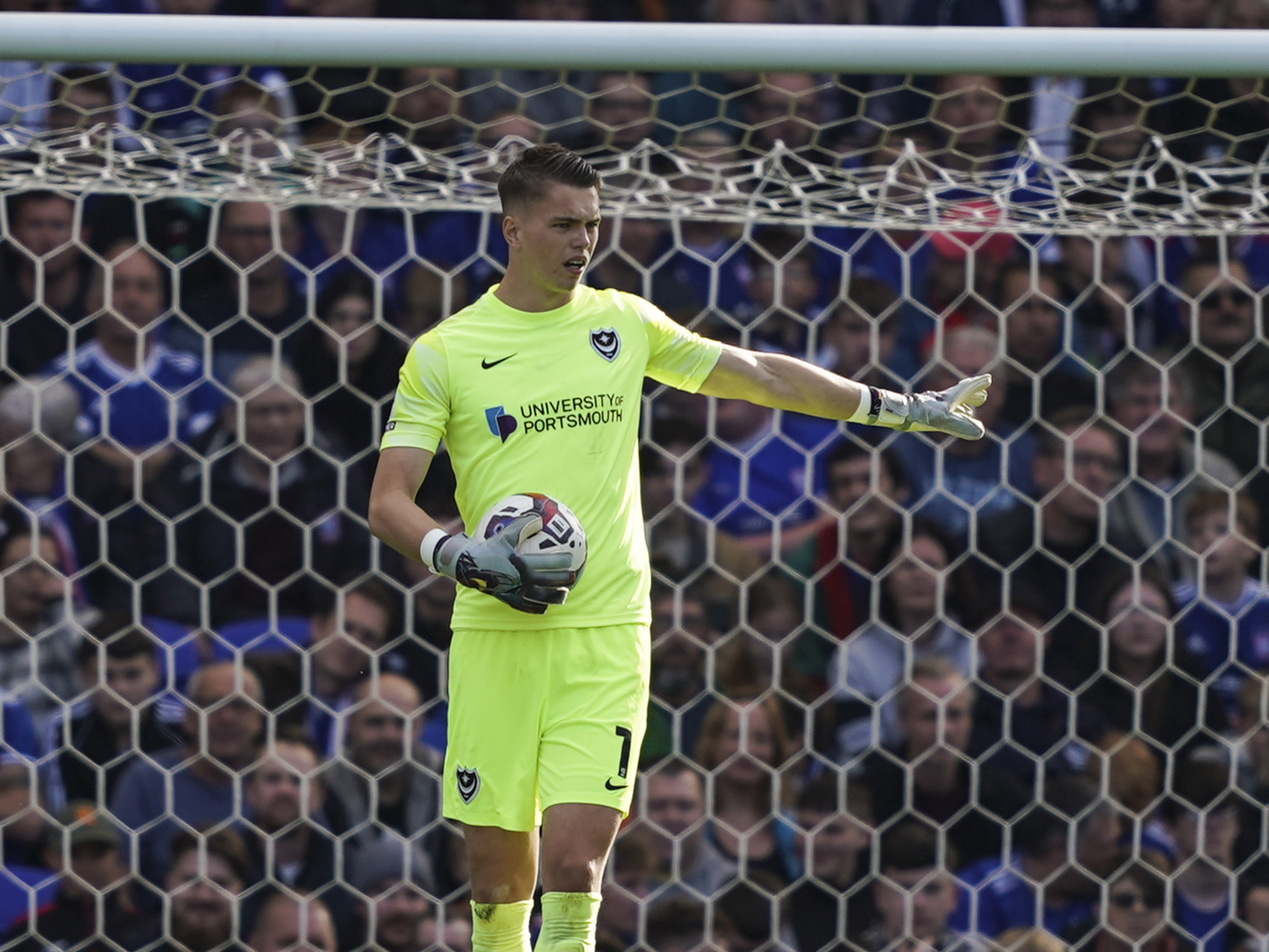 Albion keeper Josh Griffiths in action for loan club Portsmouth
