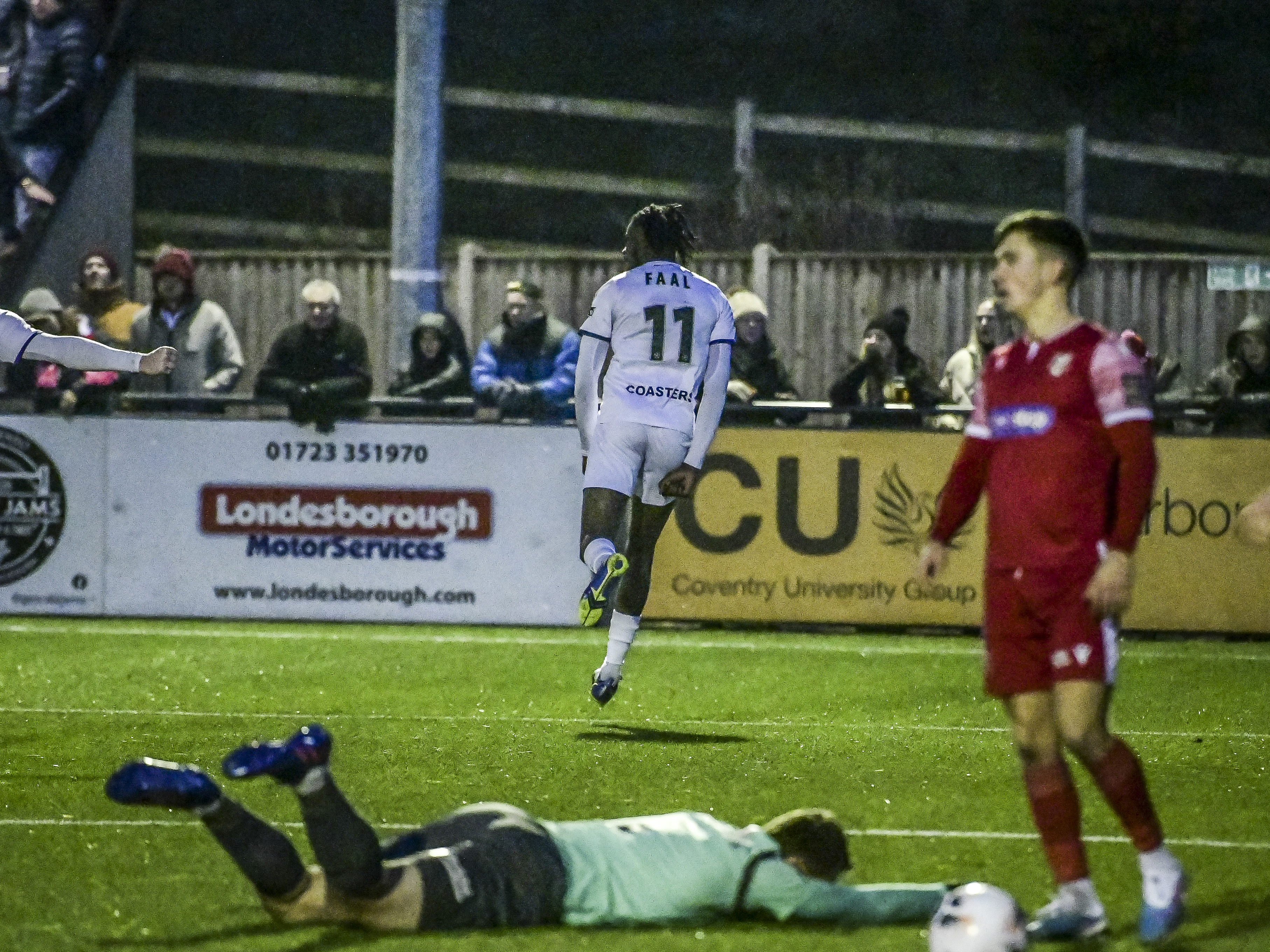 Mo Faal scores for AFC Fylde at Scarborough Athletic 