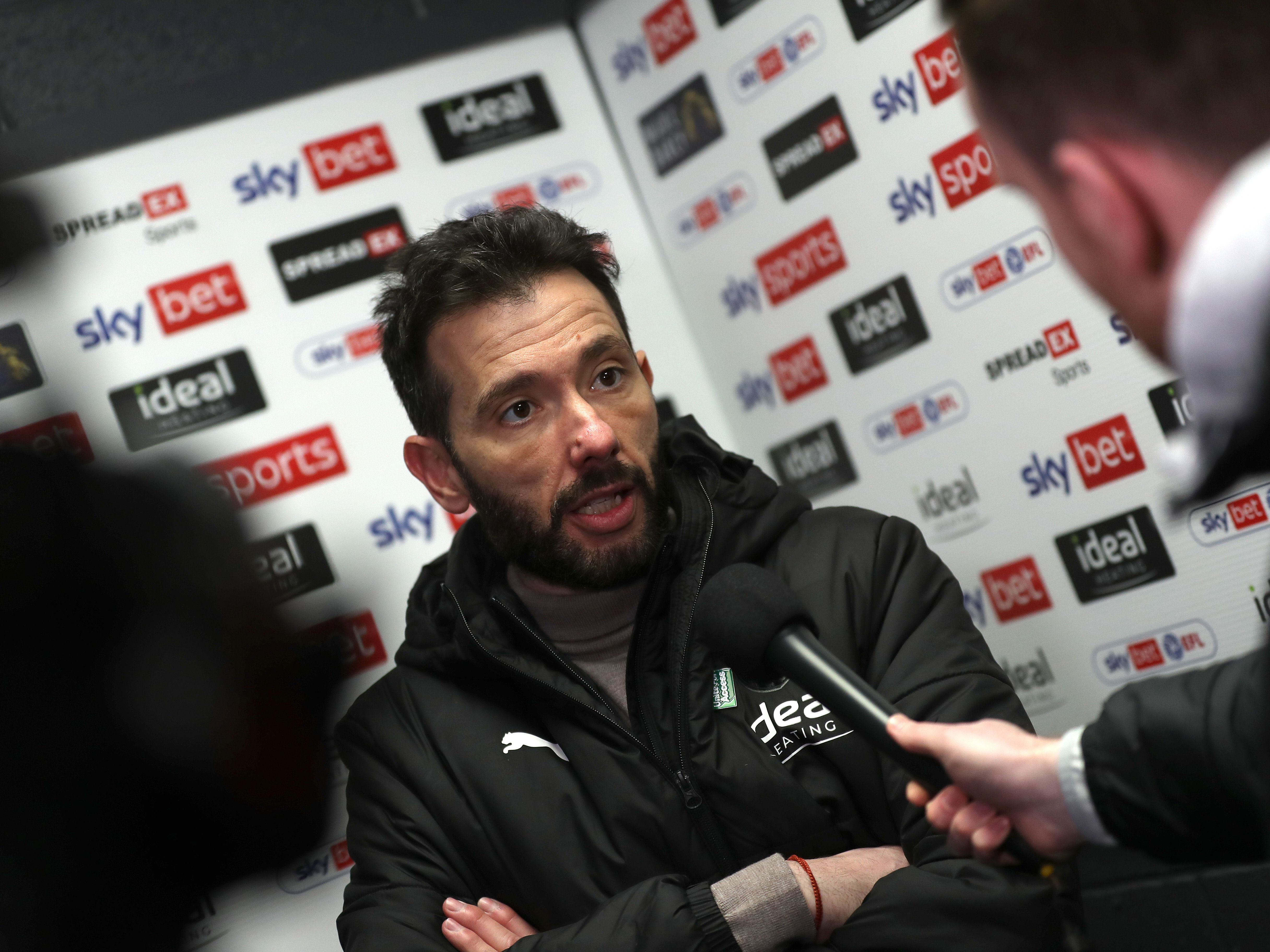 Carlos Corberán is interviewed after Albion's win against Middlesbrough 