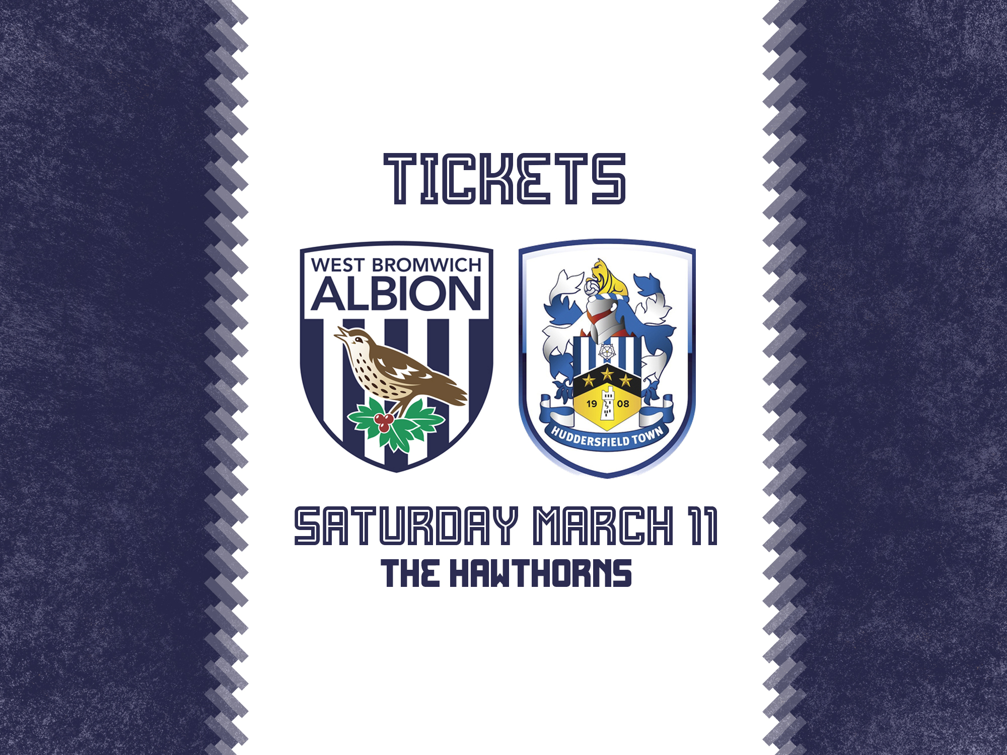 A ticket graphic for Albion's match against Huddersfield