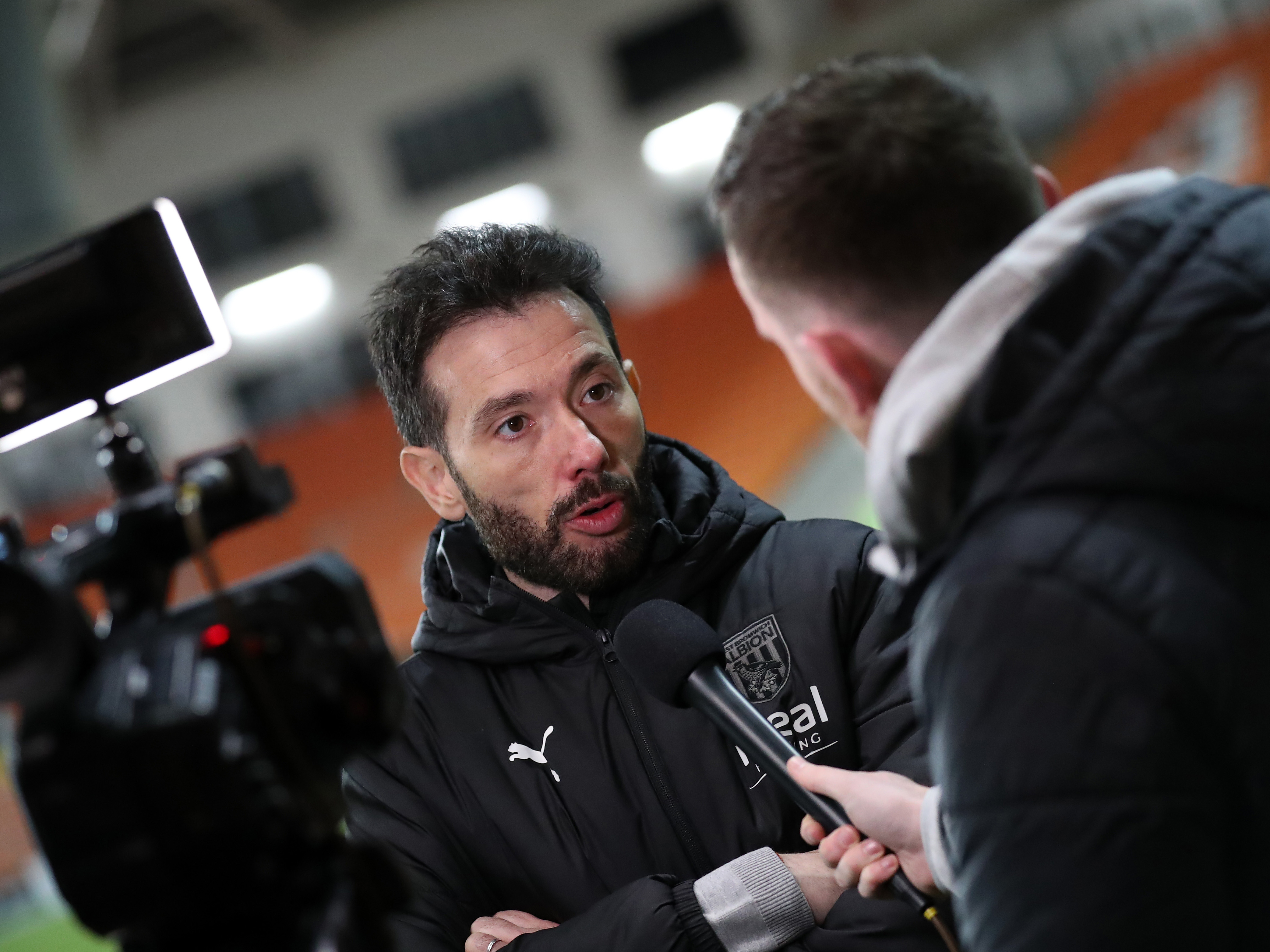 Carlos Corberán is interviewed after Albion's win at Blackpool
