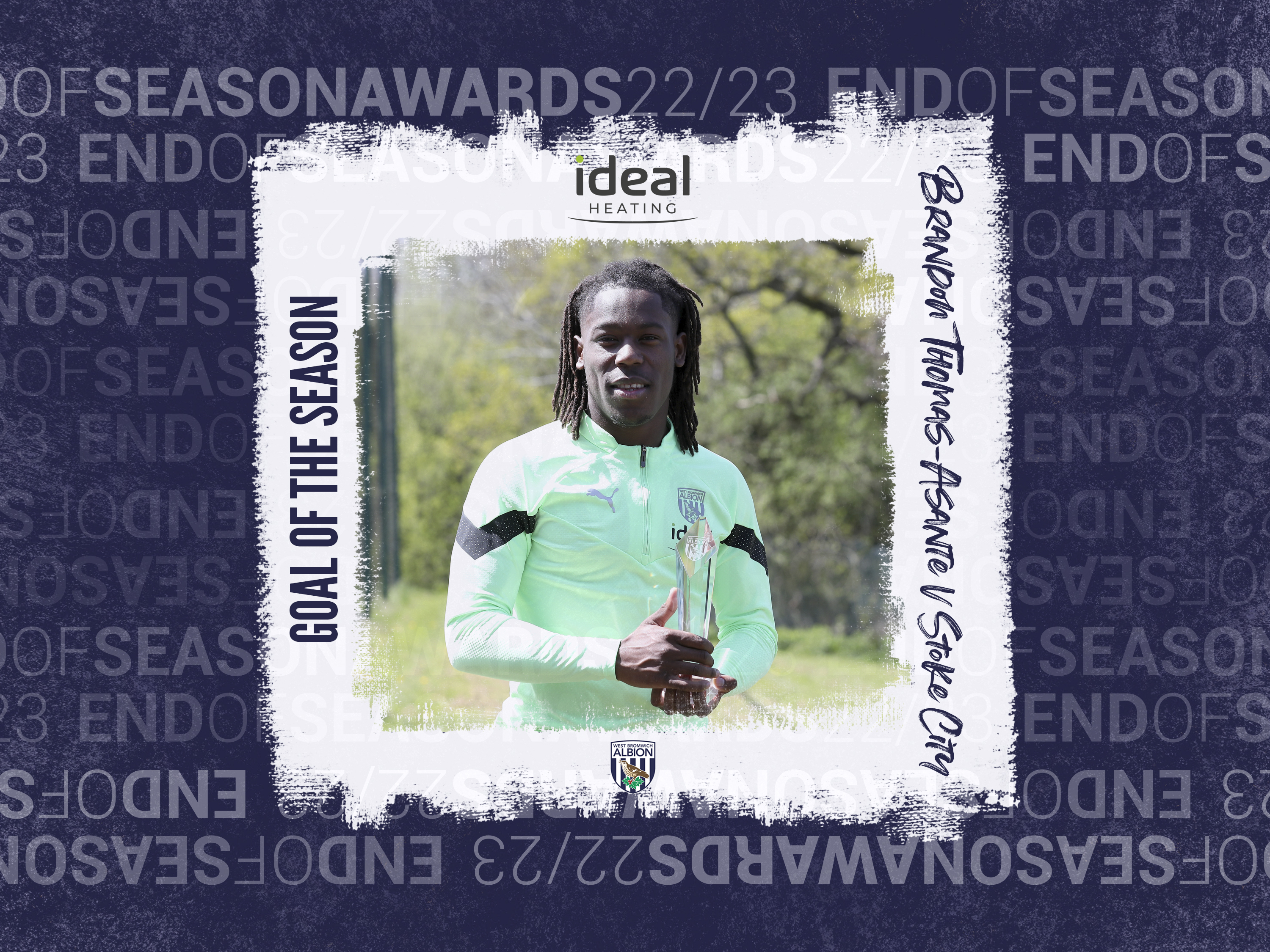 Brandon Thomas-Asante holding his Goal of the Season award