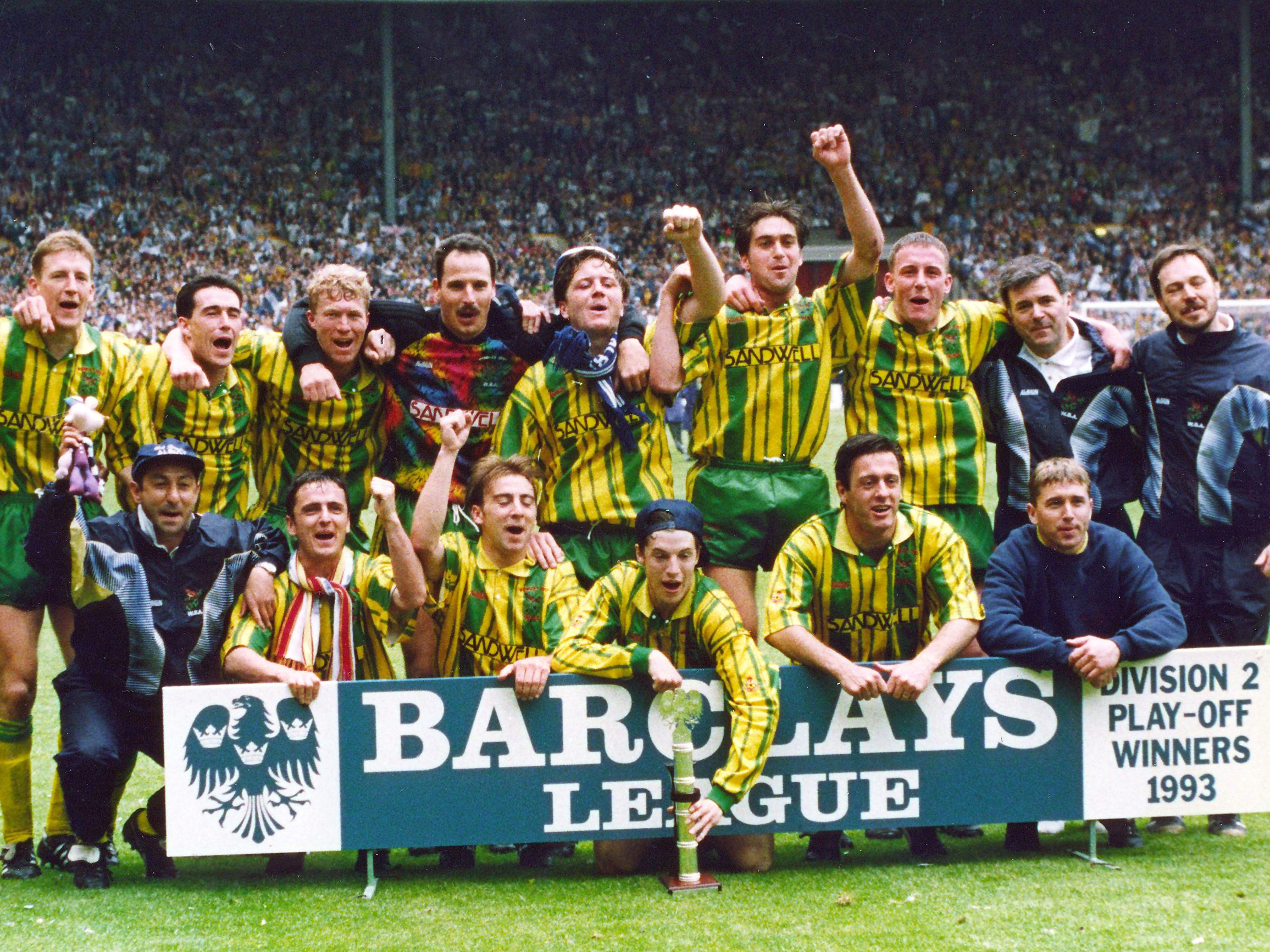Albion's 1993 squad celebrate the Play-Off final victory at Wembley