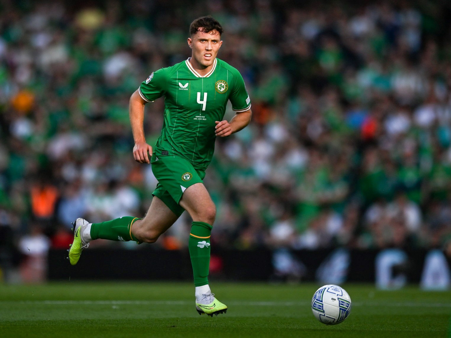 Dara O'Shea in action for Ireland against Gibraltar 