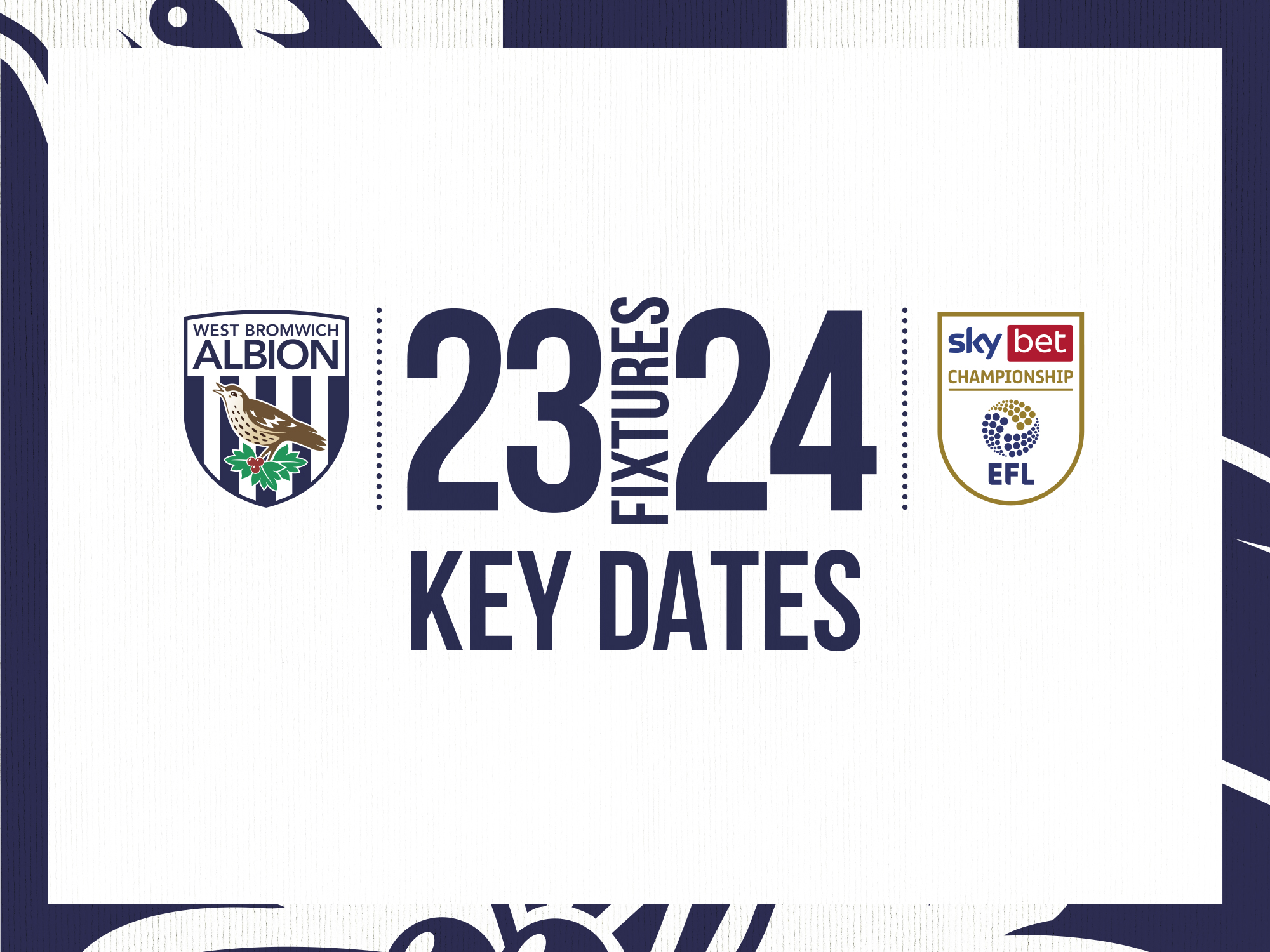 An Albion badge, a Championship badge and key dates written out with the numbers 23 and 24