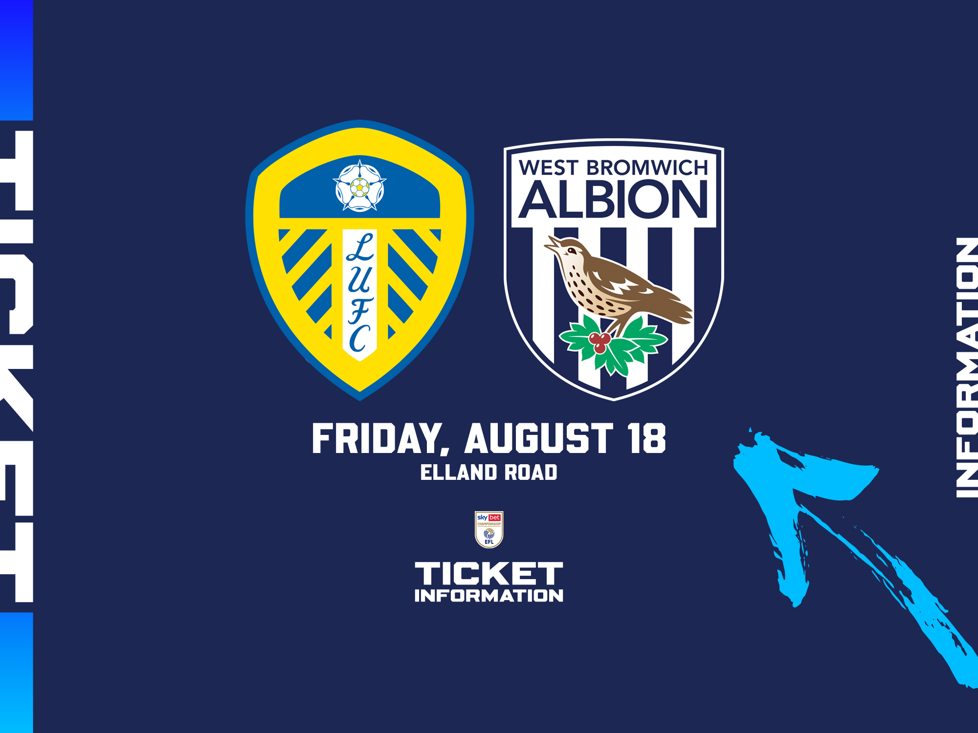 A ticket graphic displaying information for Albion's game at Leeds