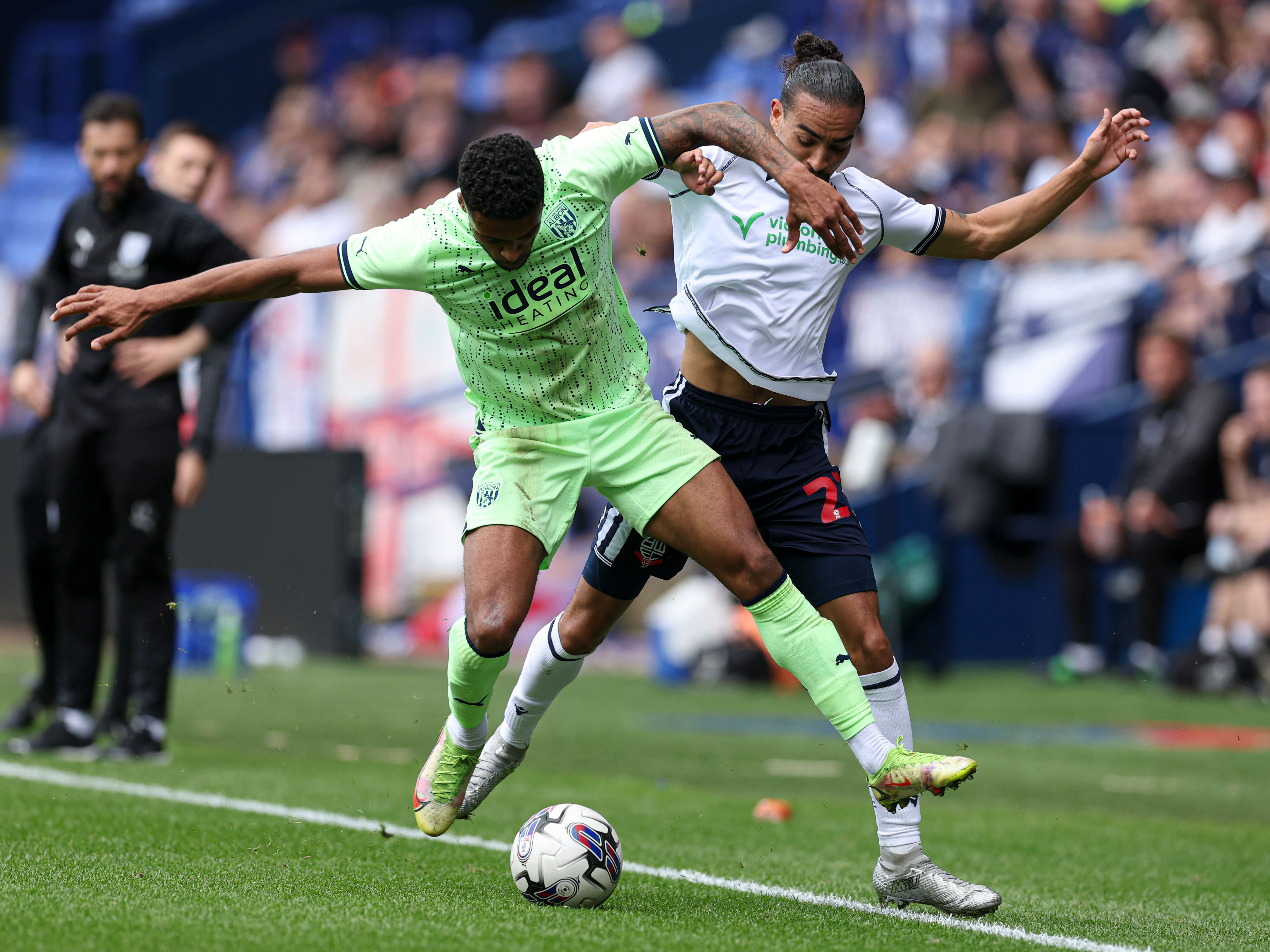 Darnell Furlong battles for the ball against Bolton 