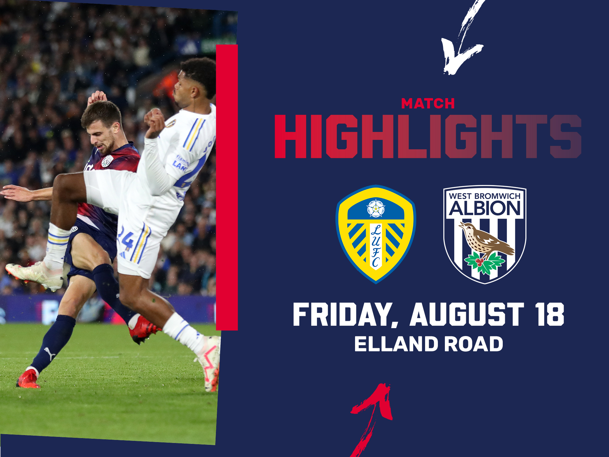 A photo graphic for highlights of Albion's league clash with Leeds United