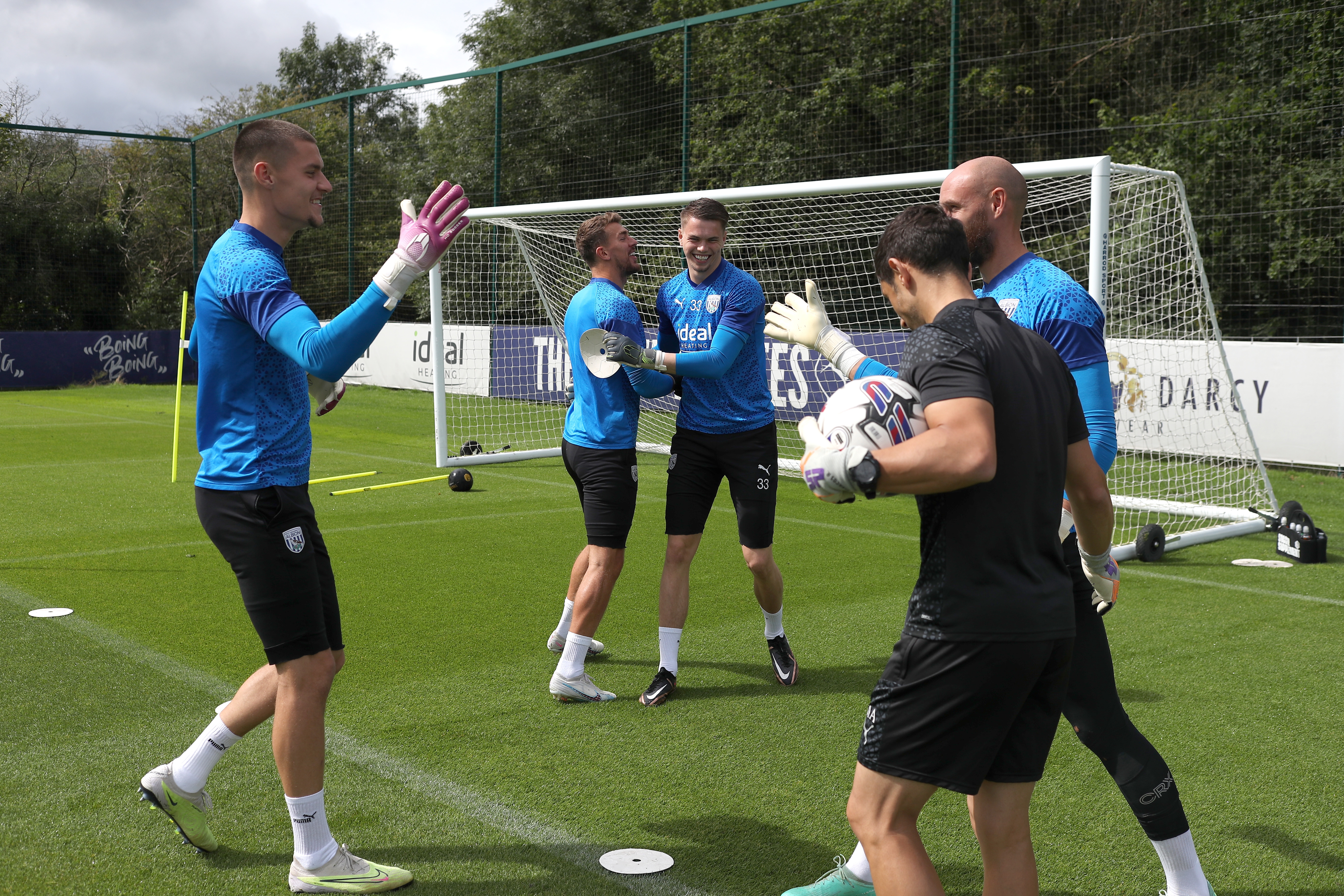 Albion goalkeepers smiling in training ahead of the Blackburn game