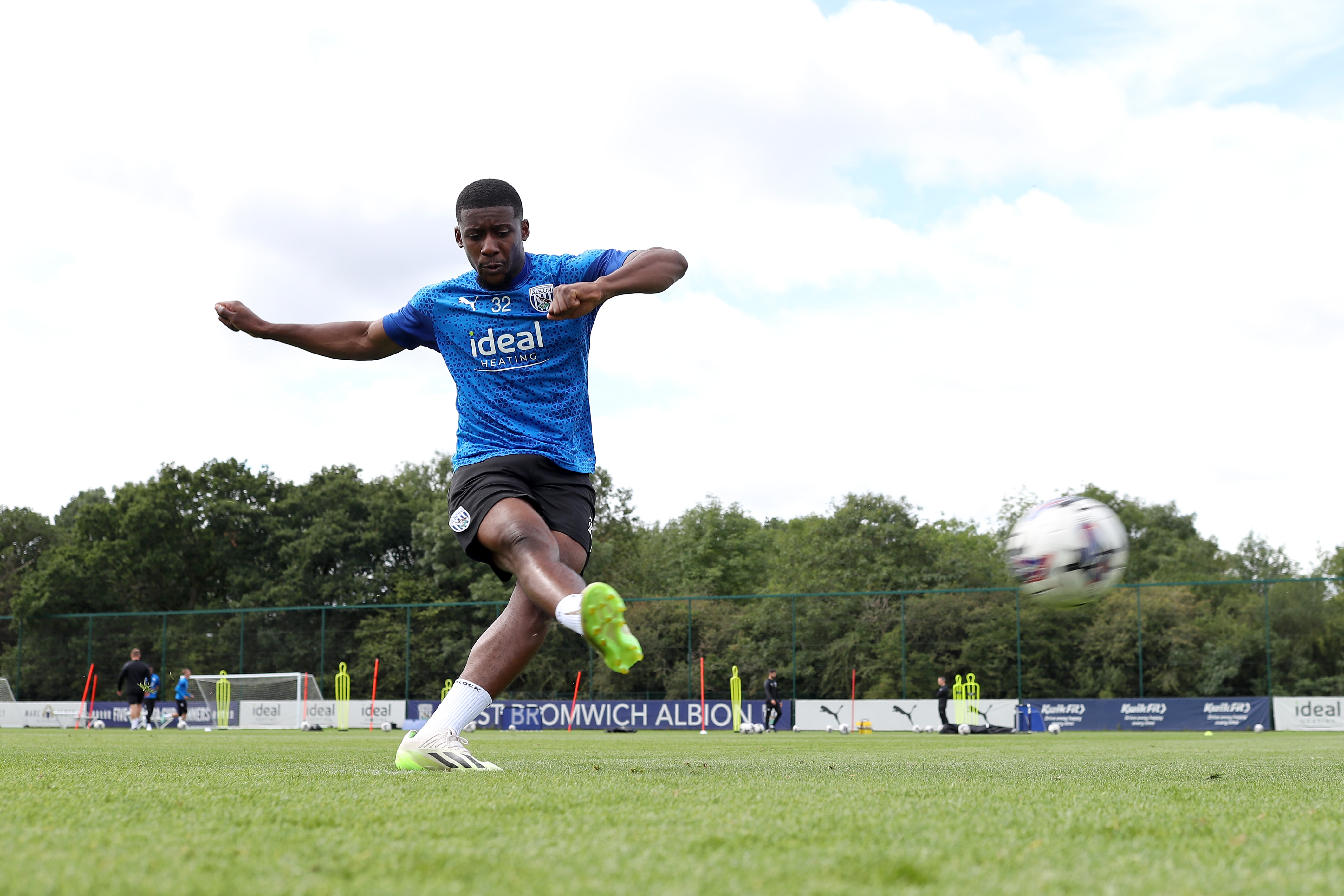 Jovan Malcolm strikes the ball in training 