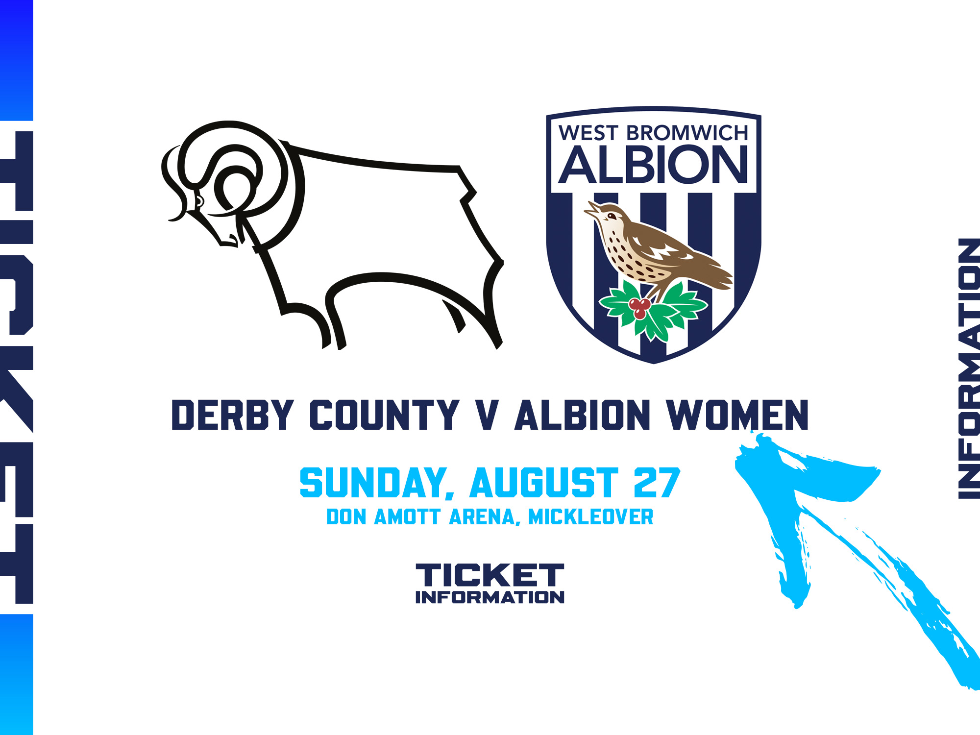 Derby and WBA badges with details of Sunday's Women's cup clash