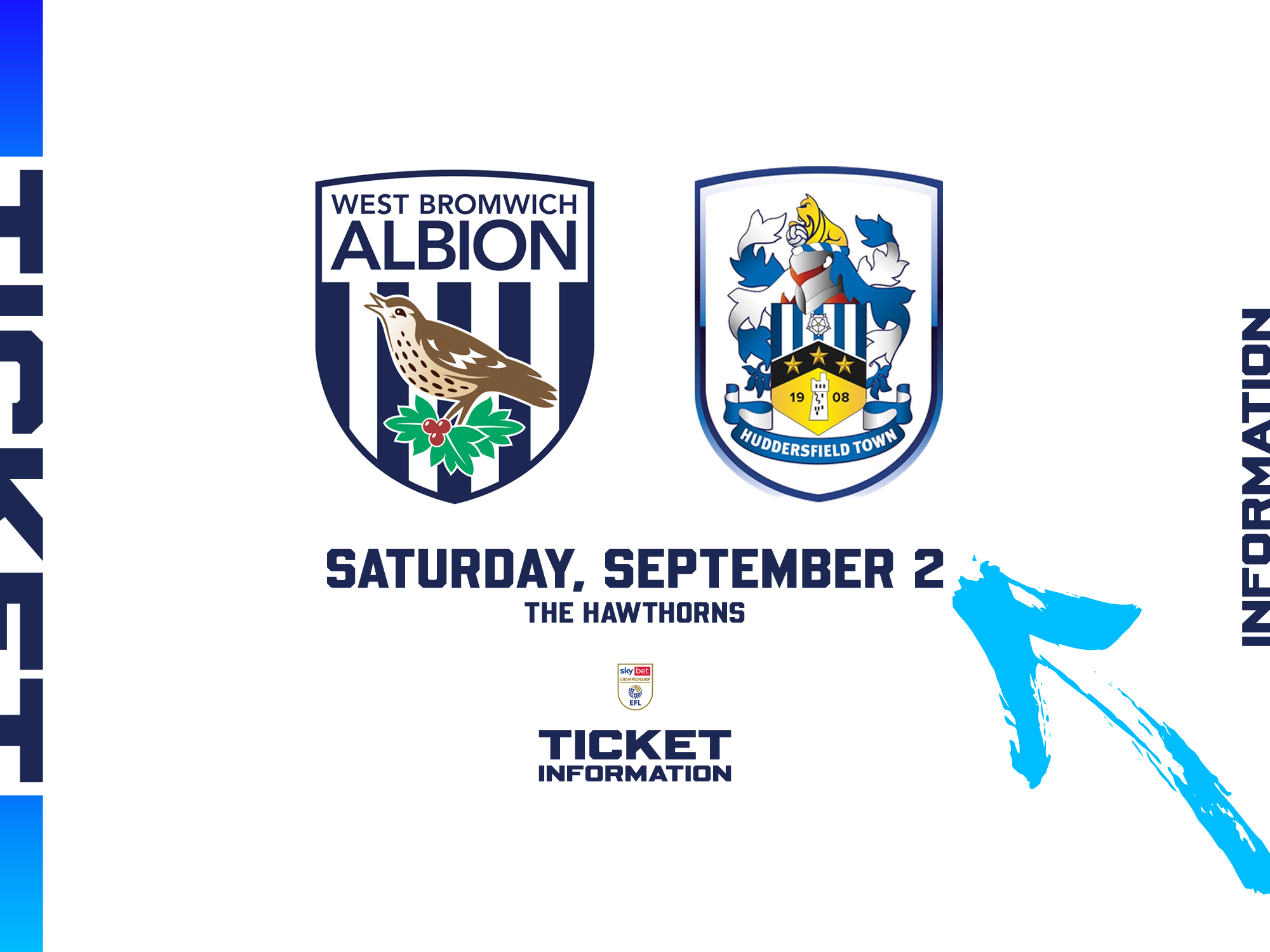 WBA and Huddersfield Town badges in the ticket graphic 