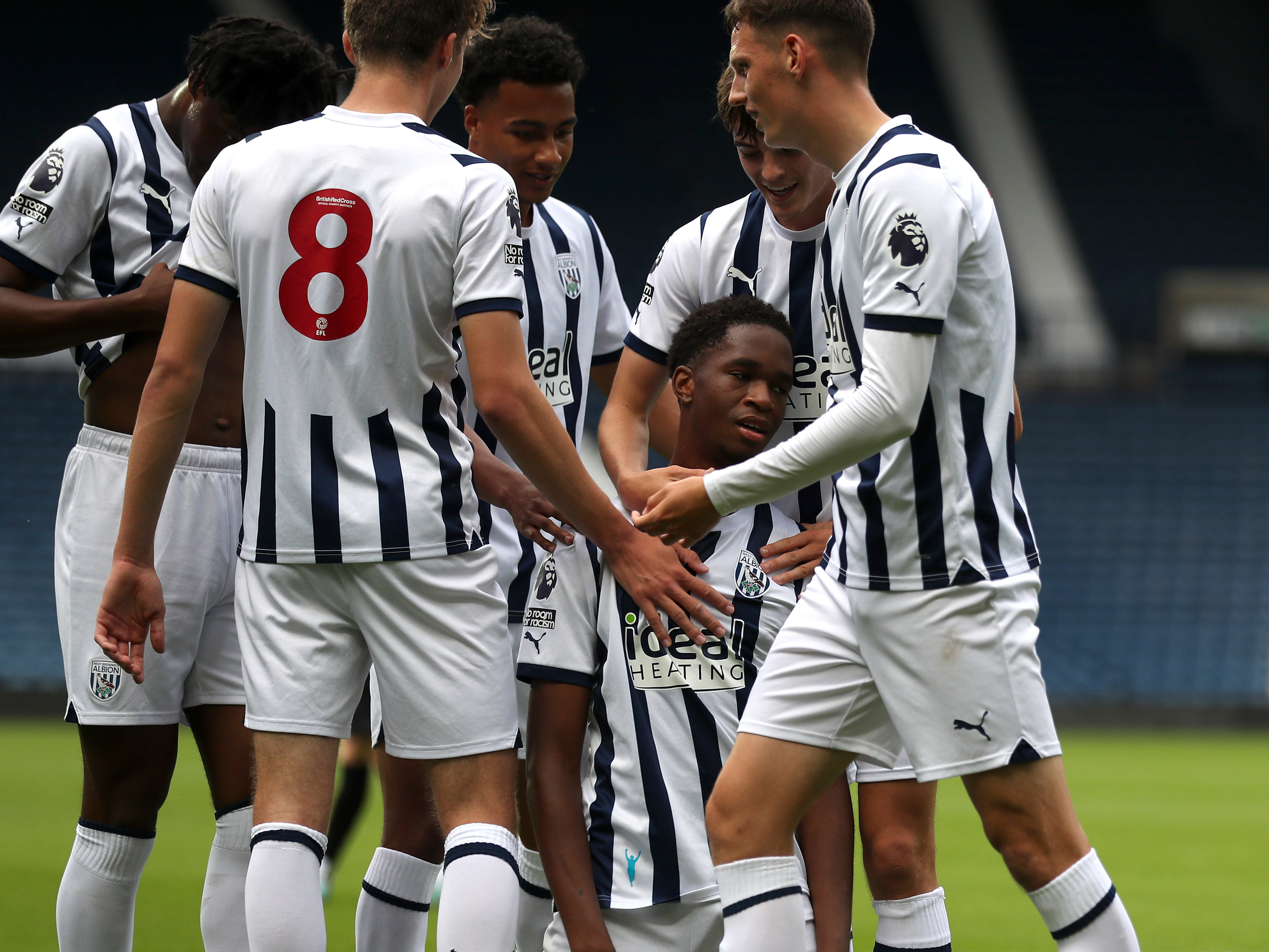 A photo of Albion youngster Kevin Mfuamba celebrating scoring against Blackburn Rovers during a PL2 game at The Hawthorns