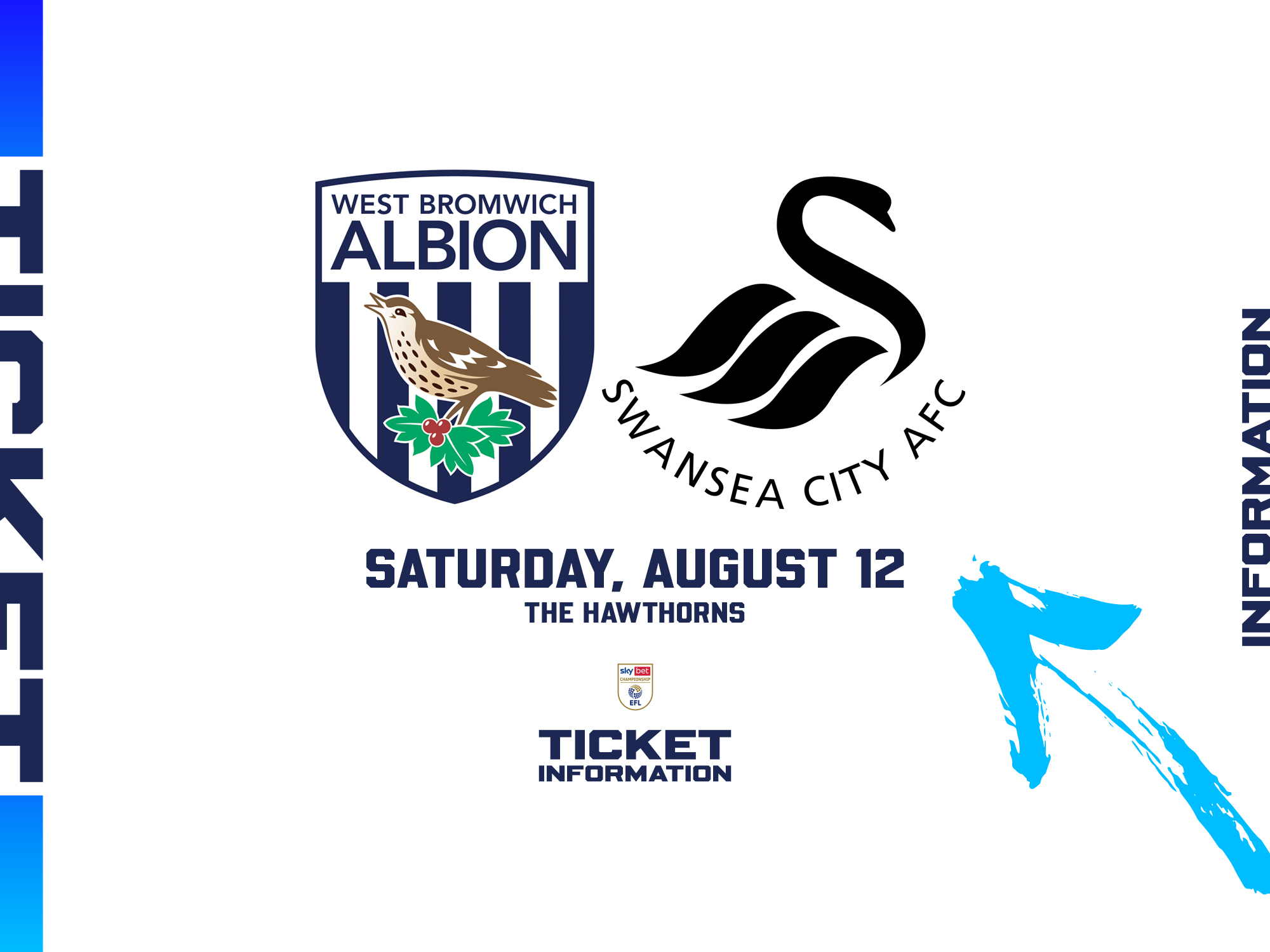 A ticket graphic displaying information for Albion's game against Swansea