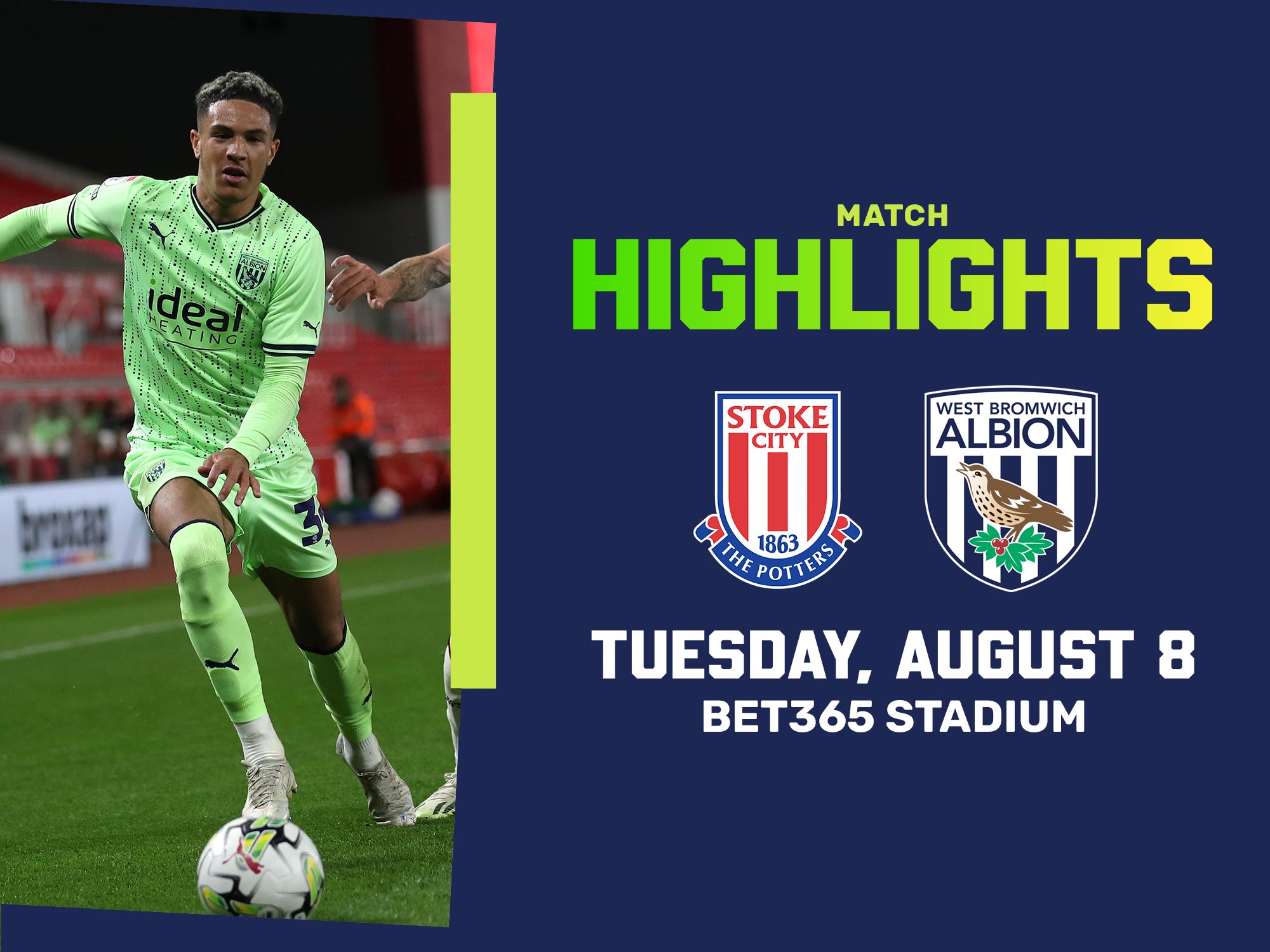 A photo of a graphic for highlights of Albion's Carabao Cup clash with Stoke City