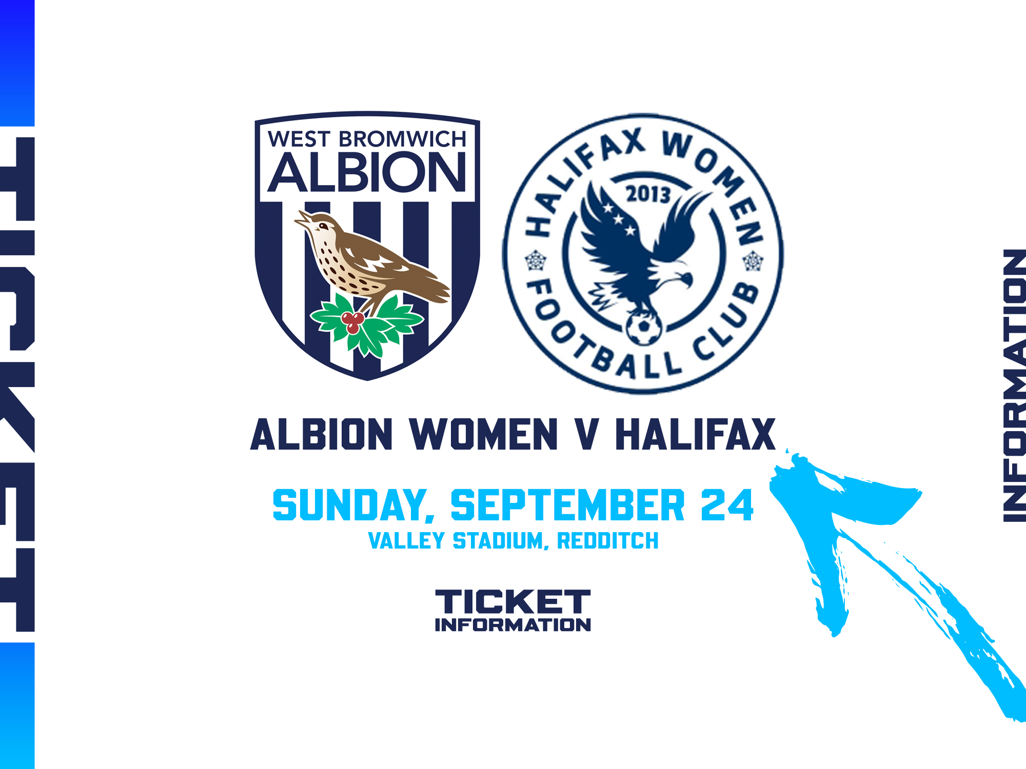 A ticket graphic displaying information for Albion Women's game against Halifax