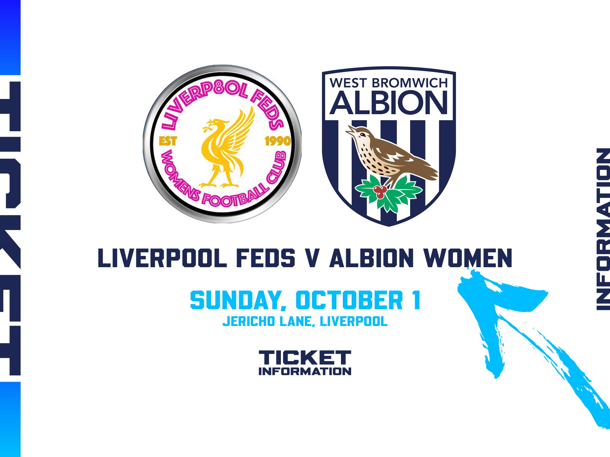 A ticket graphic displaying information for Albion Women's game against Liverpool Feds
