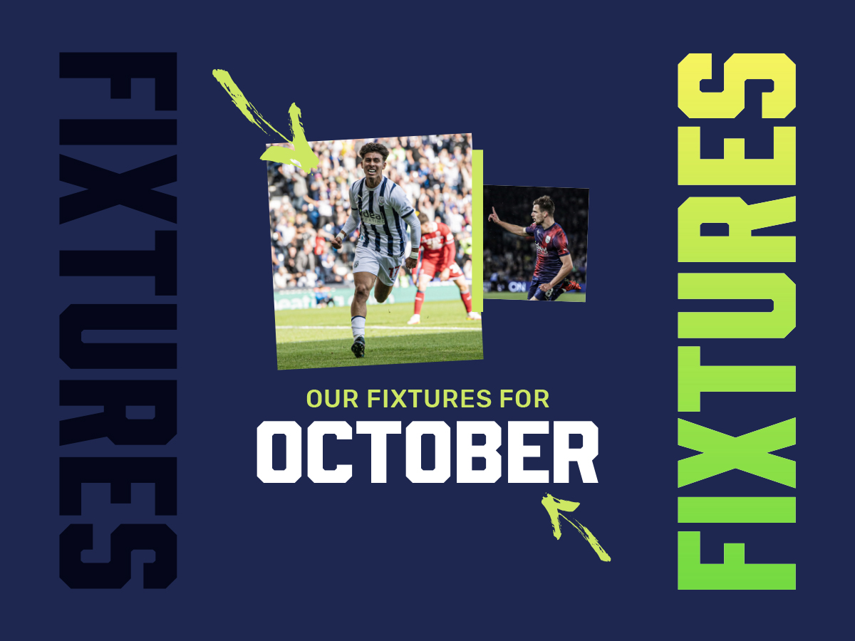Albion's October fixtures graphic with pictures of Jeremy Sarmiento and Jayson Molumby on