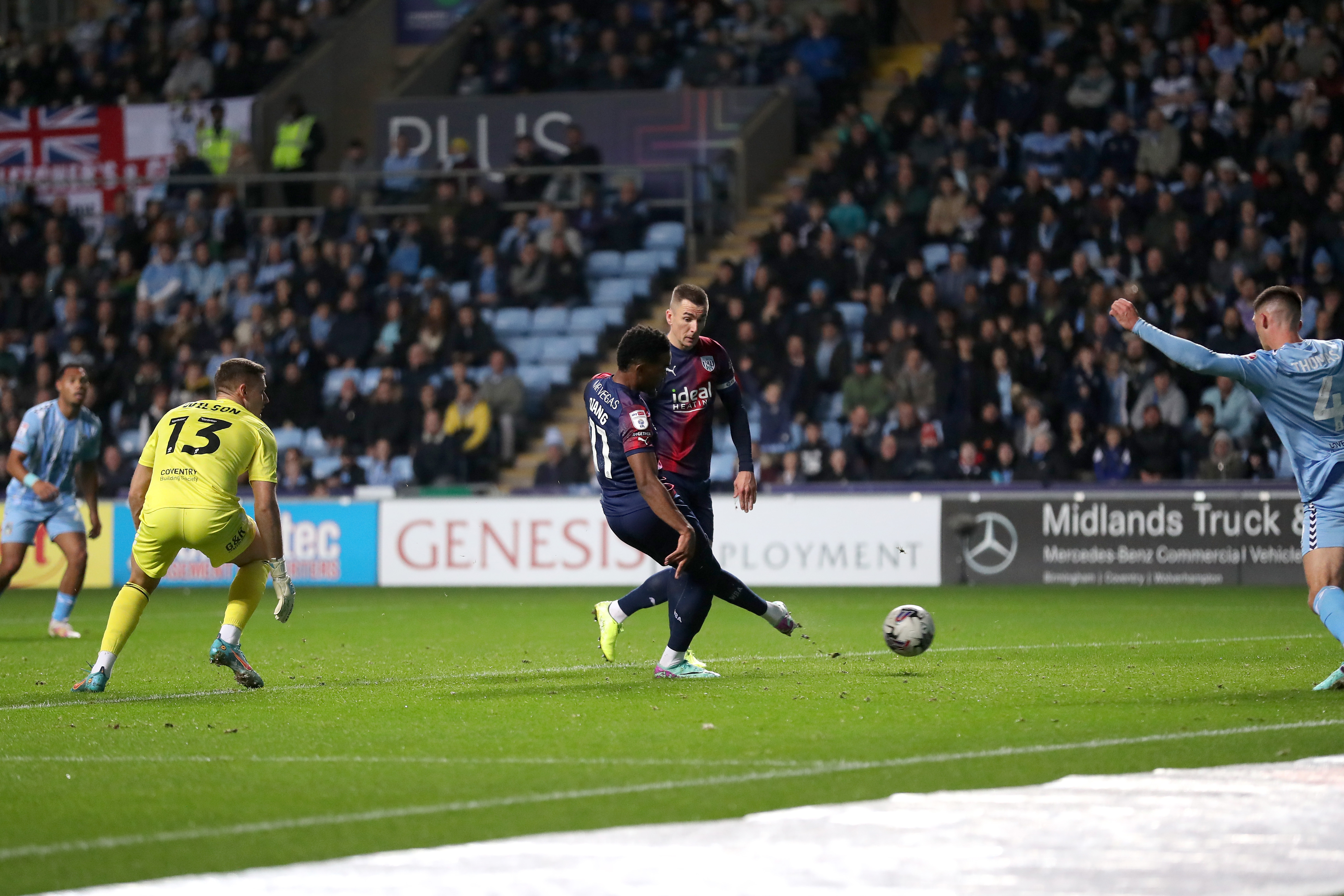 Grady Diangana slots the ball into the net against Coventry