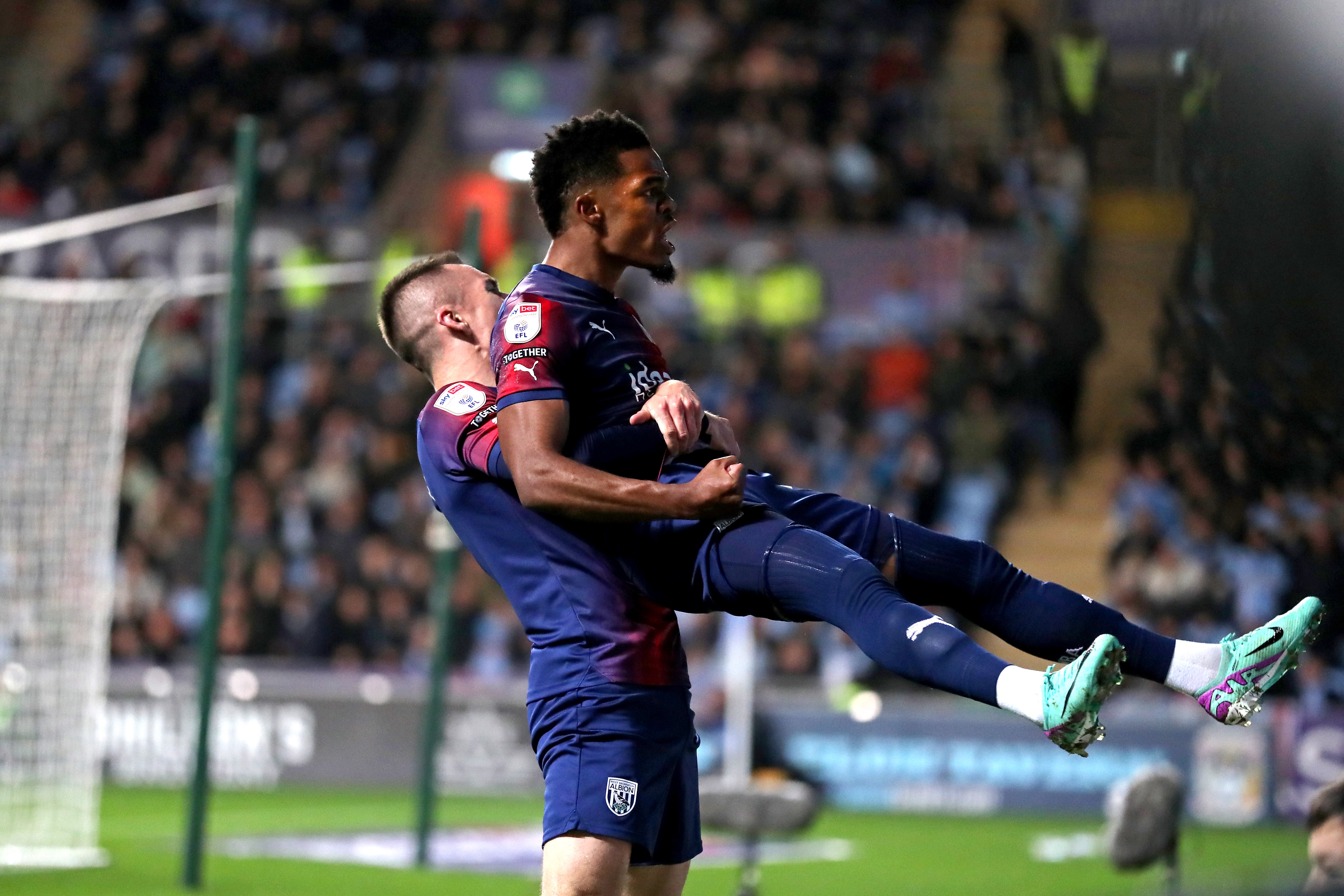 Grady Diangana celebrates scoring against Coventry with Jed Wallace  