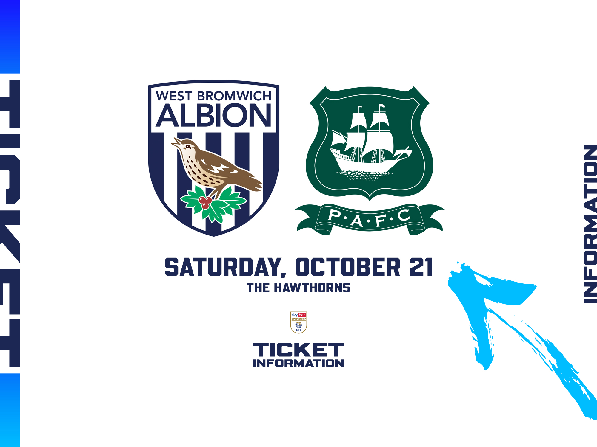 A ticket graphic displaying information for Albion's game against Plymouth
