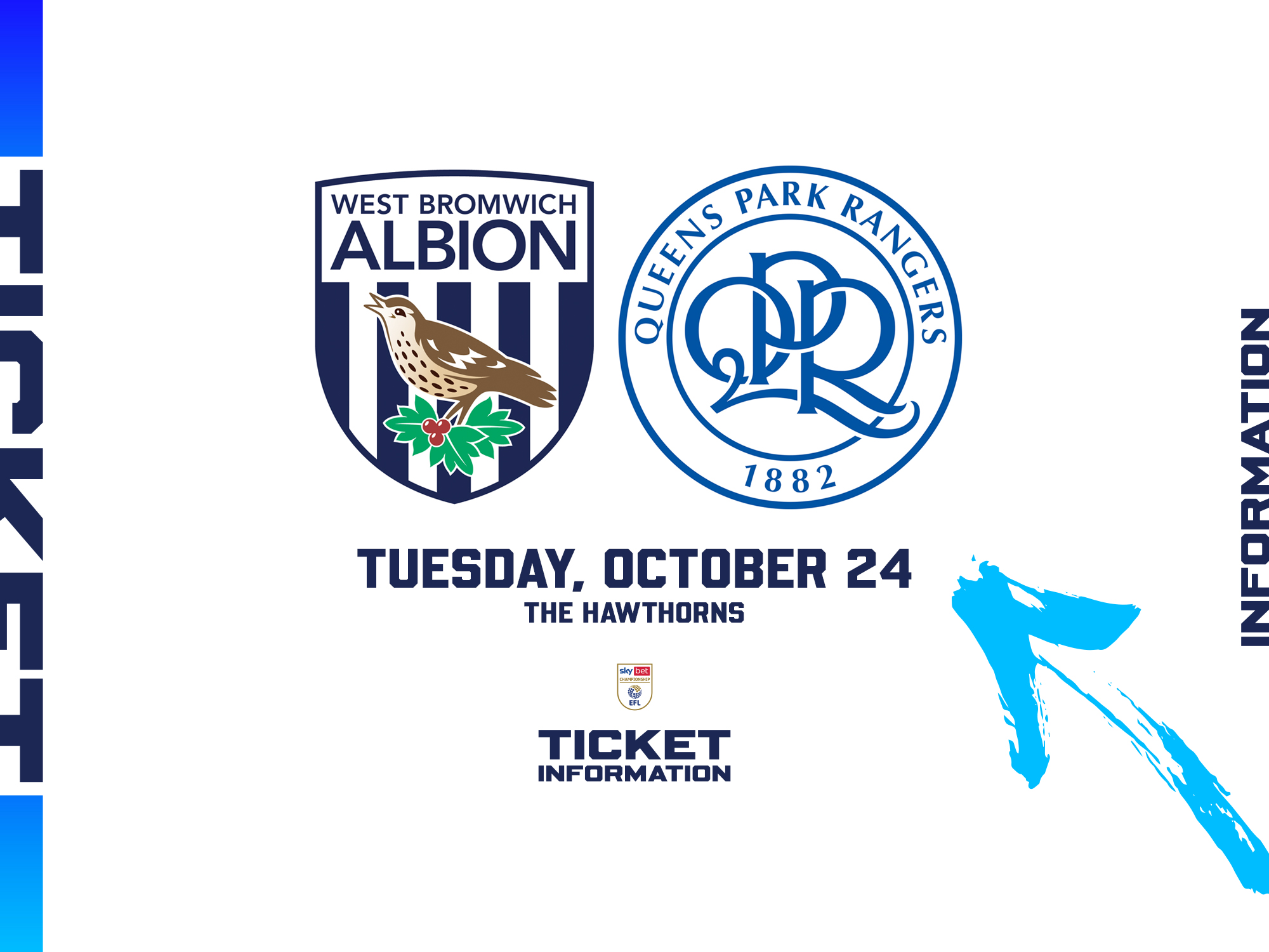 A ticket graphic displaying information for Albion's game against QPR