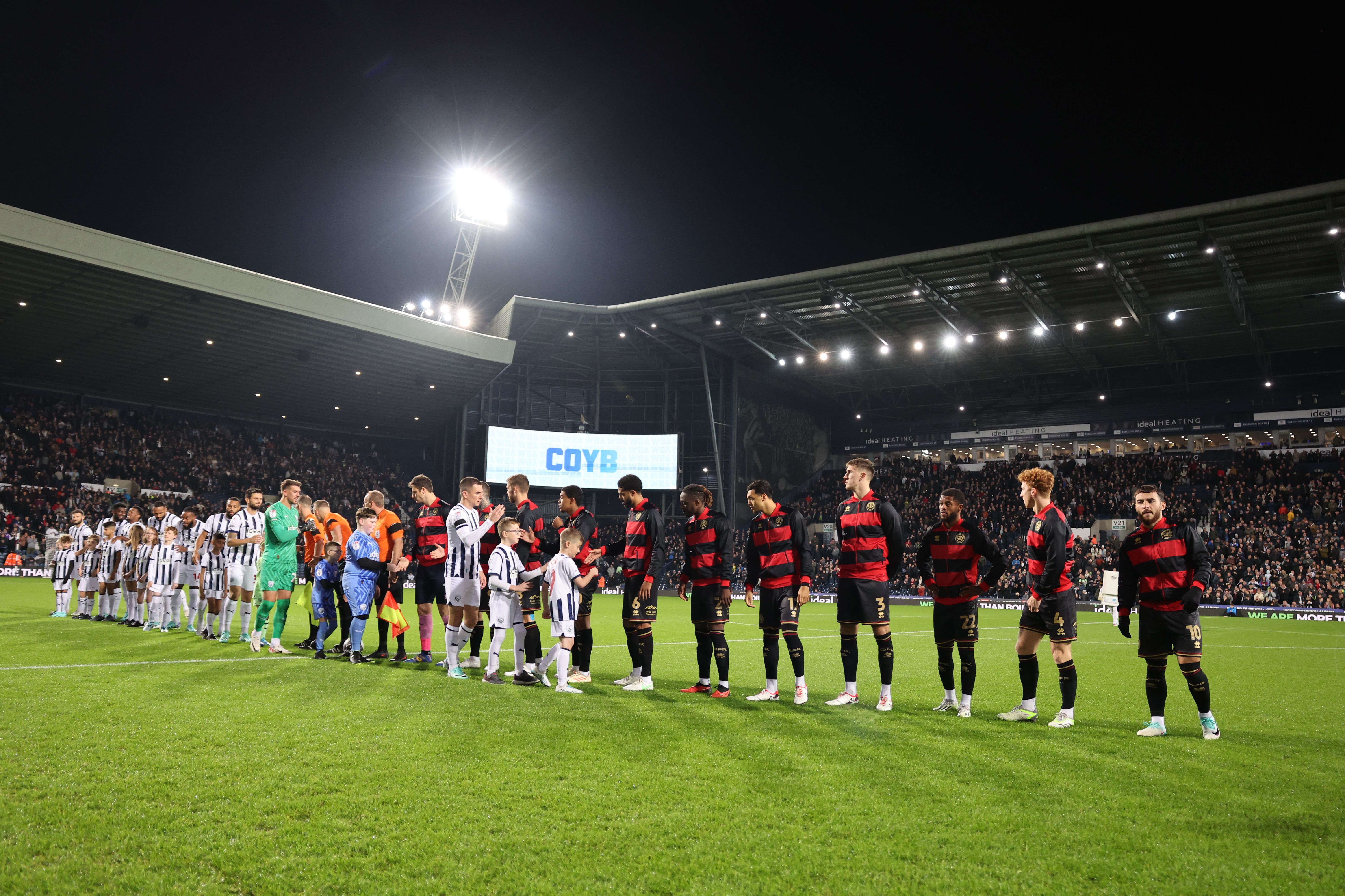 Albion and QPR players shake hands before kick-off